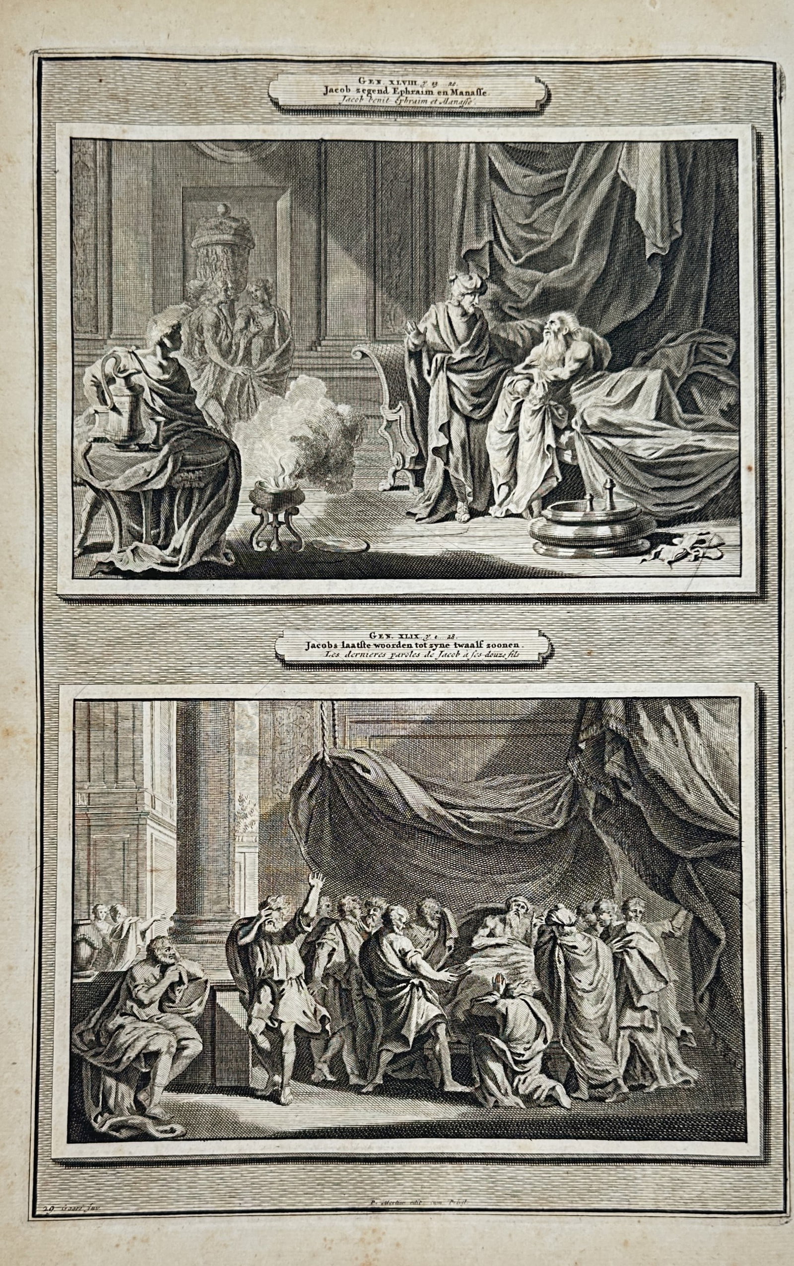 Pieter Mortier – View of Jacob Blessing Ephraim and Manasseh and Jacob's Deathbed Prophecy (1 of 2)