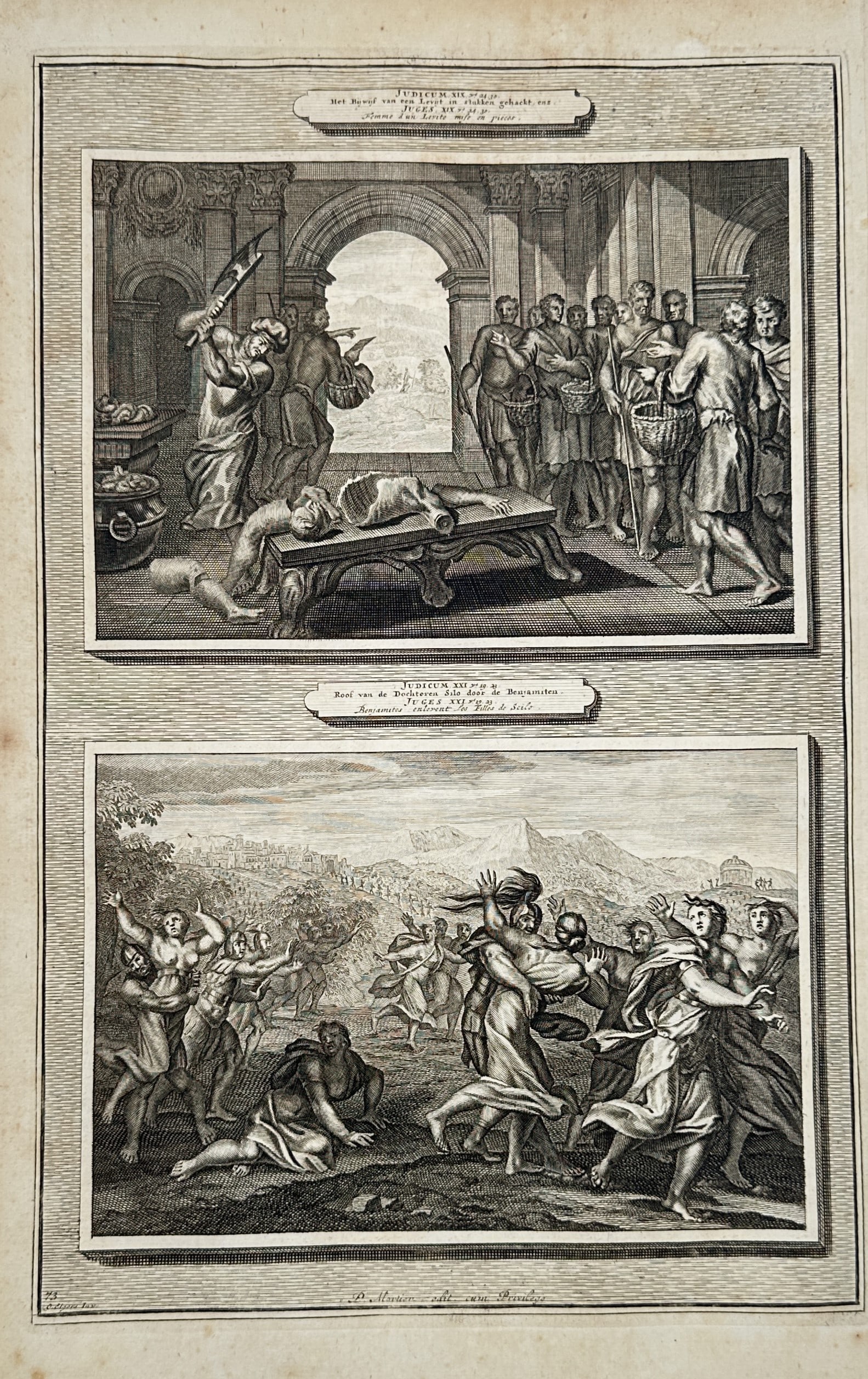 Pieter Mortier – View of the Levite Subdividing His Concubine and The Abduction of the Daughters (1 of 2)