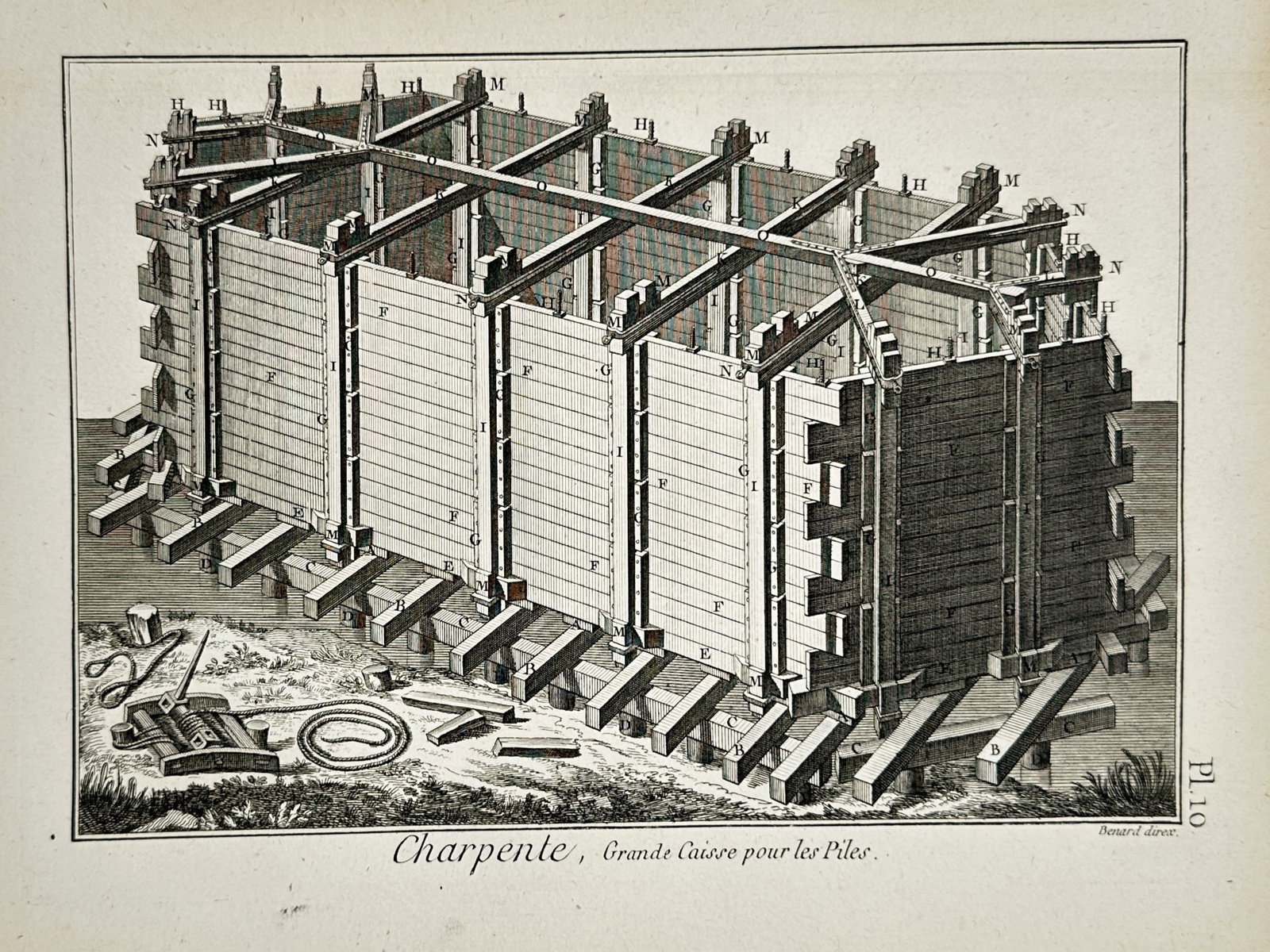 Robert Bénard – View of a Large Cofferdam for Bridge Piers – Engraving (c. 1762–1772) (1 of 2)