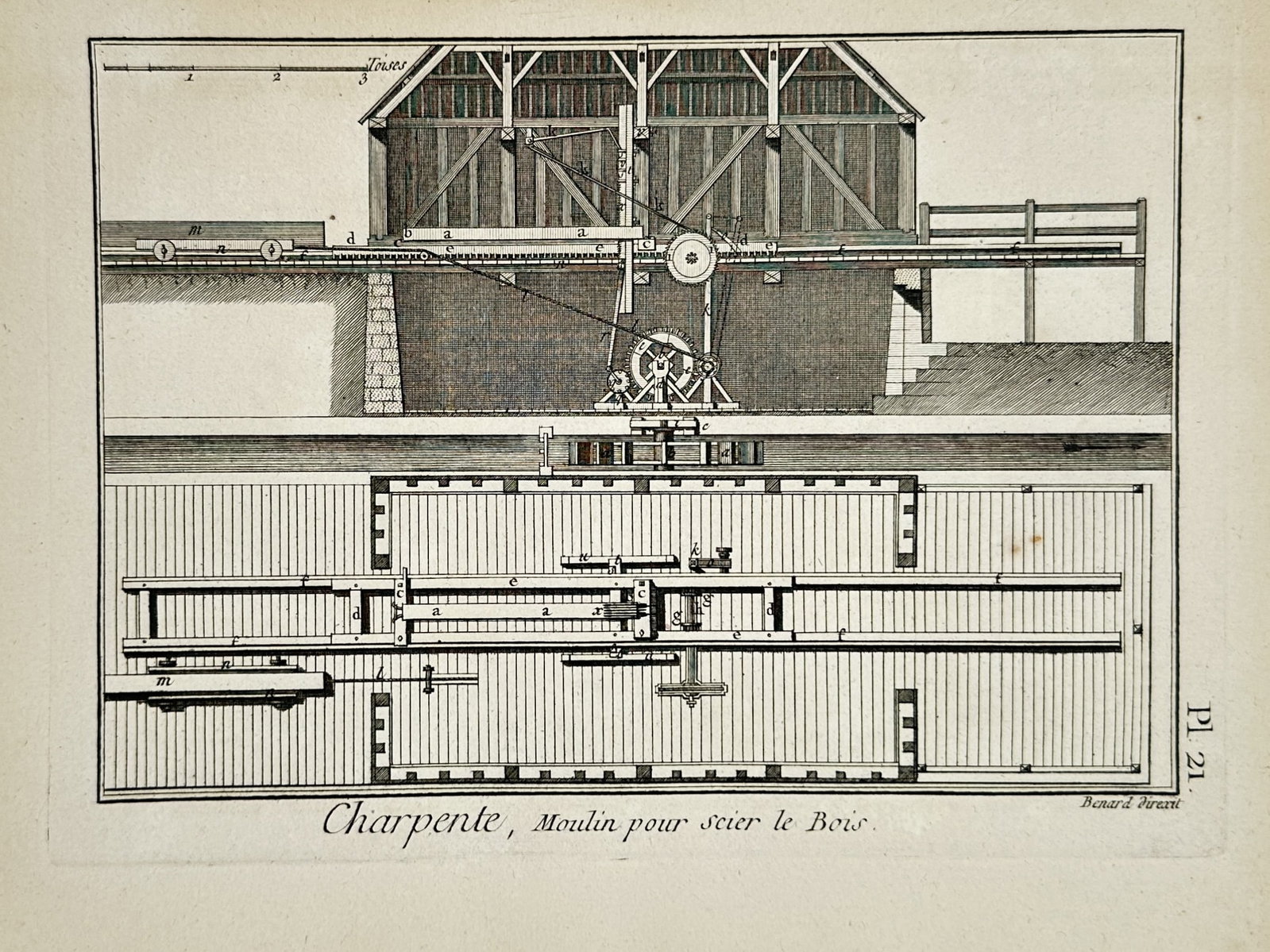 Robert Bénard – View of a Water-Powered Sawmill – Engraving (c. 1762–1772) (1 of 2)
