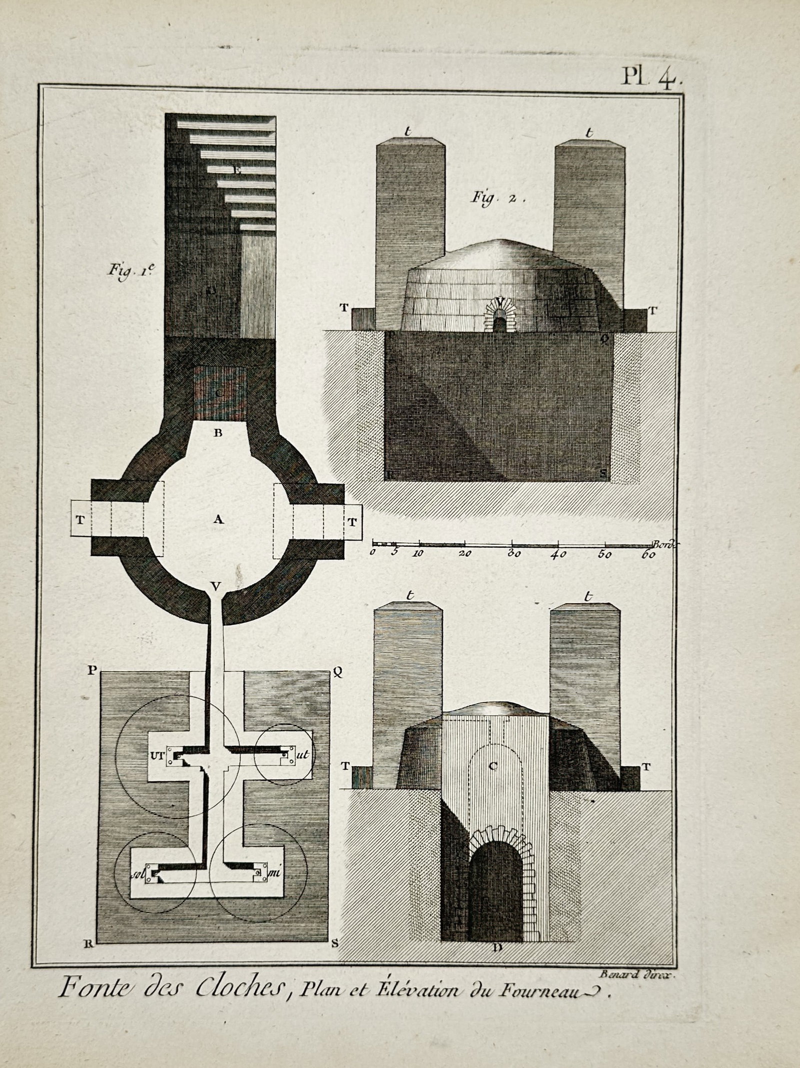 Robert Bénard – View of a Bell Casting Furnace Plan and Elevation – Engraving (c. 1762–1772) (1 of 2)