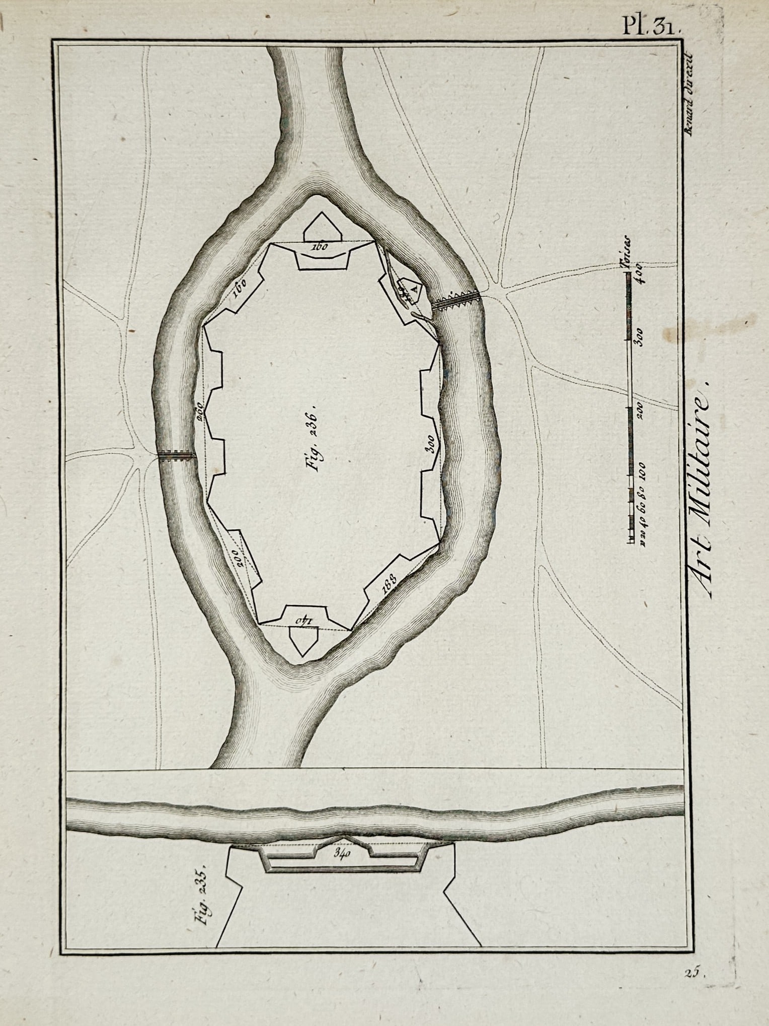 Robert Bénard (1734–1777) – Plan of a Moated Fortress – Engraving (1771) (1 of 2)