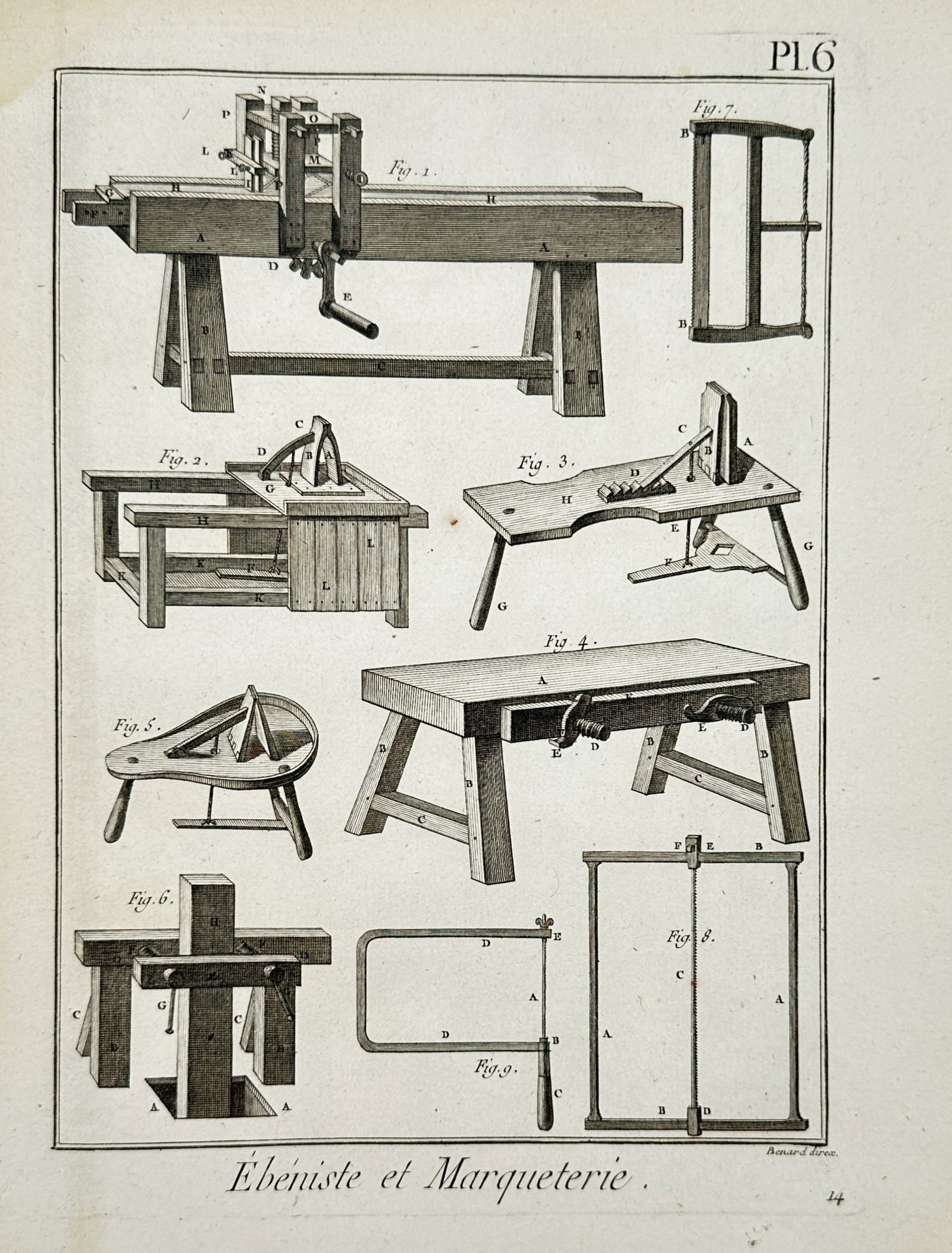Robert Bénard – Tools and Equipment for Cabinetmaking and Marquetry – France – Engraving (1 of 2)