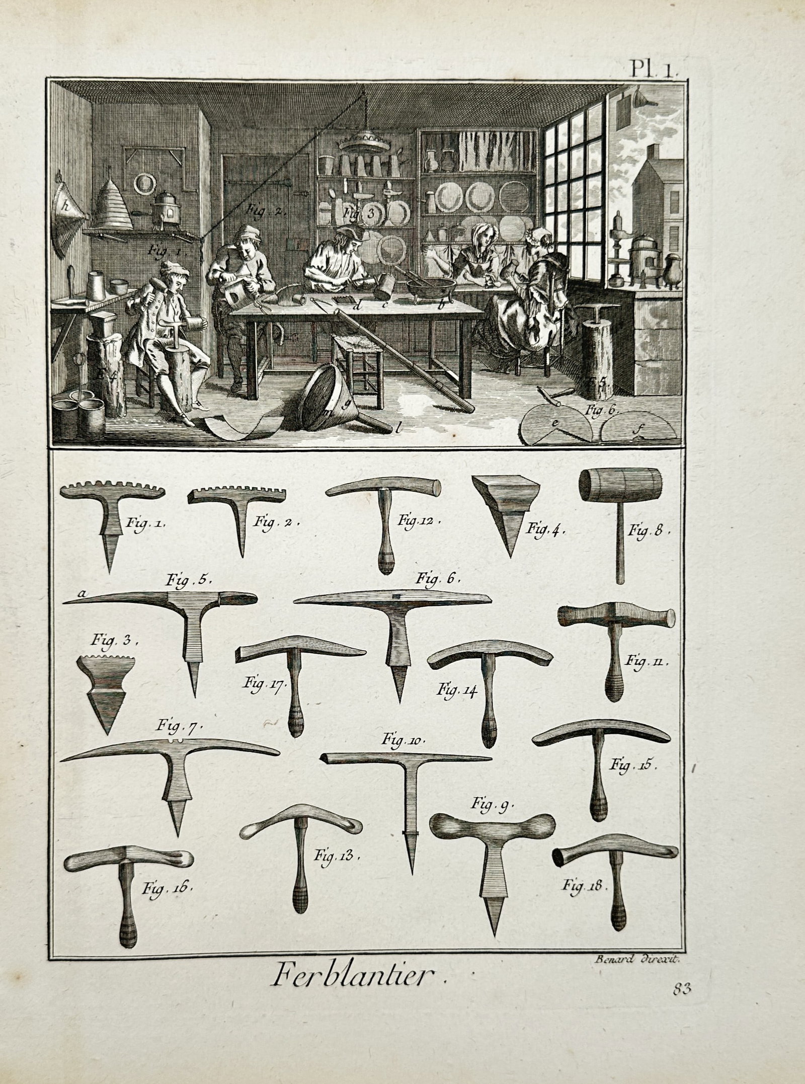 Robert Bénard – Workshop and Tools of a Tinsmith – France – Engraving (1771) (1 of 2)