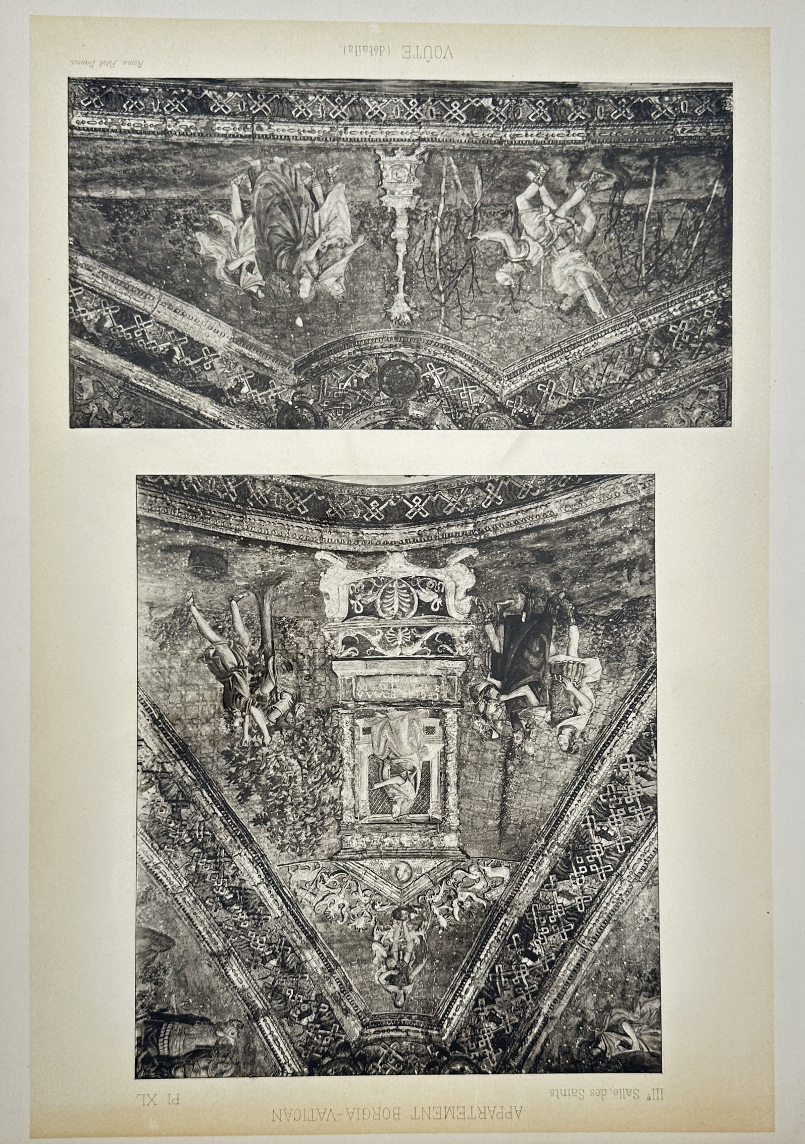 Pinturicchio, after – Vault (details), Borgia Apartment–Vatican – Photogravure (c.: "Voute (details)" depicts frescoed vault sections from the Hall of the Saints within the Borgia Apartments of the Vatican. This photogravure documents the elaborate narrative program commissioned by P