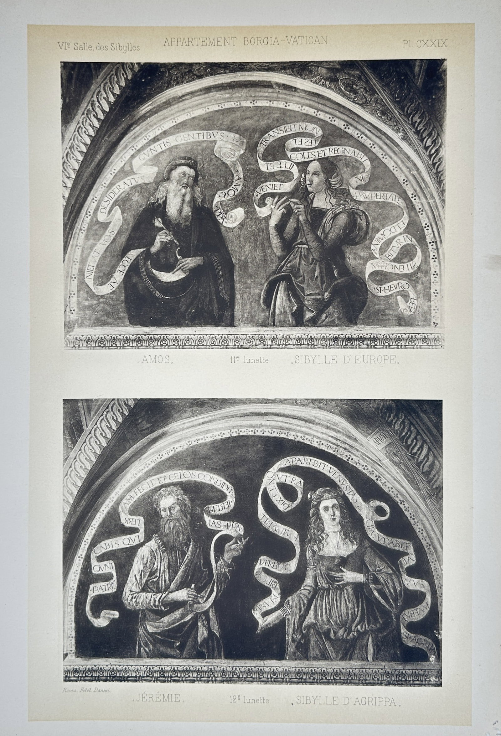 Pinturicchio, after – Amos, Sibyl of Europe, Jeremy, Sibyl of Agrippa – Photogravure (c.: "Amos, Sibylle d'Europe, Jeremie, Sibylle d'Agrippa" depicts the frescoed lunettes from the Hall of the Sibyls within the Borgia Apartments of the Vatican. This photogravure documents the iconographic