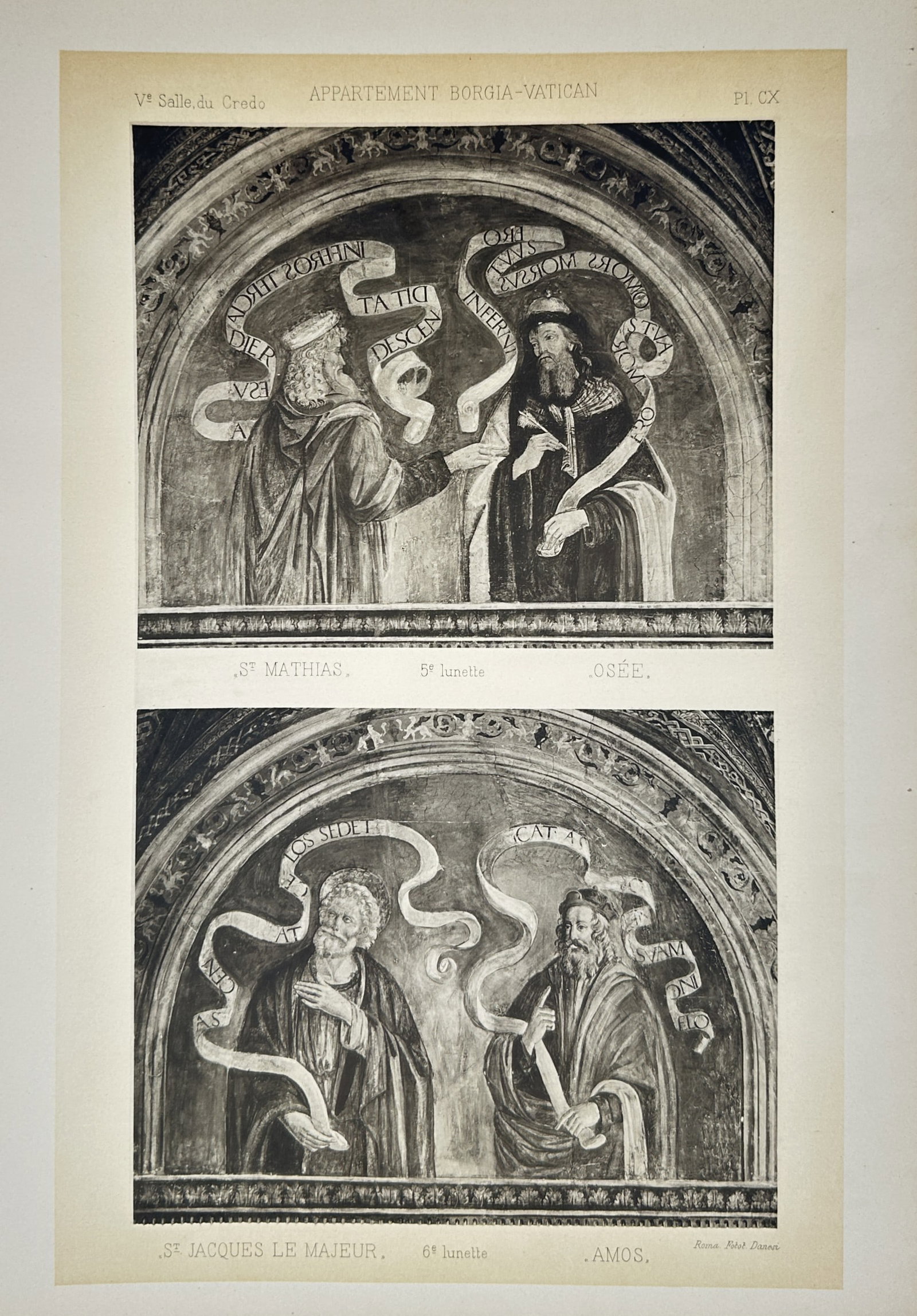 Pinturicchio, after – St. Matthias, Osee, St. James the Greater, Amos – Photogravure (c.: "St Mathias, Osee, St Jacques le Majeur, Amos" depicts frescoed lunettes from the Hall of the Credo within the Borgia Apartments of the Vatican. This photogravure documents the iconographic program co
