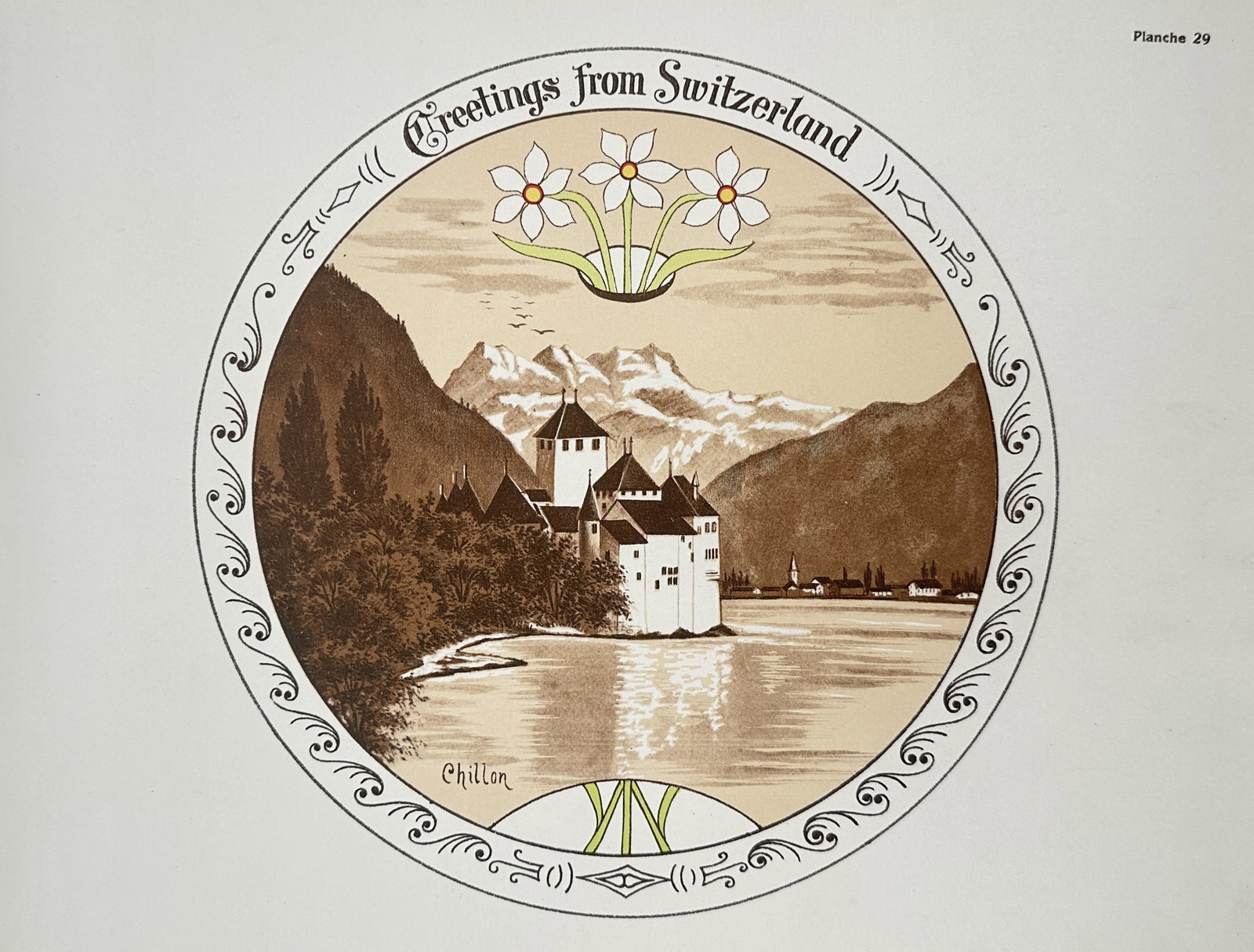 Maurice Pillard Verneuil (1869–1942) – Greetings from Switzerland, Chillon – Lithograph (c. (1 of 2)
