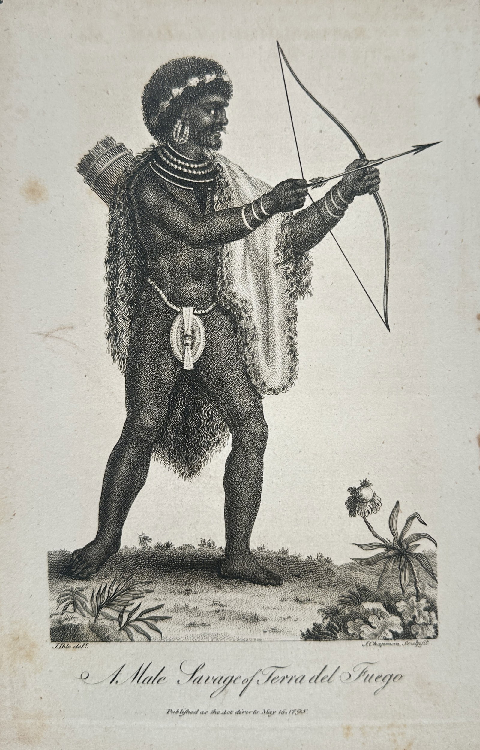 John Chapman (active 1792–1823) – A Male Savage of Terra del Fuego – Engraving (1795) (1 of 2)