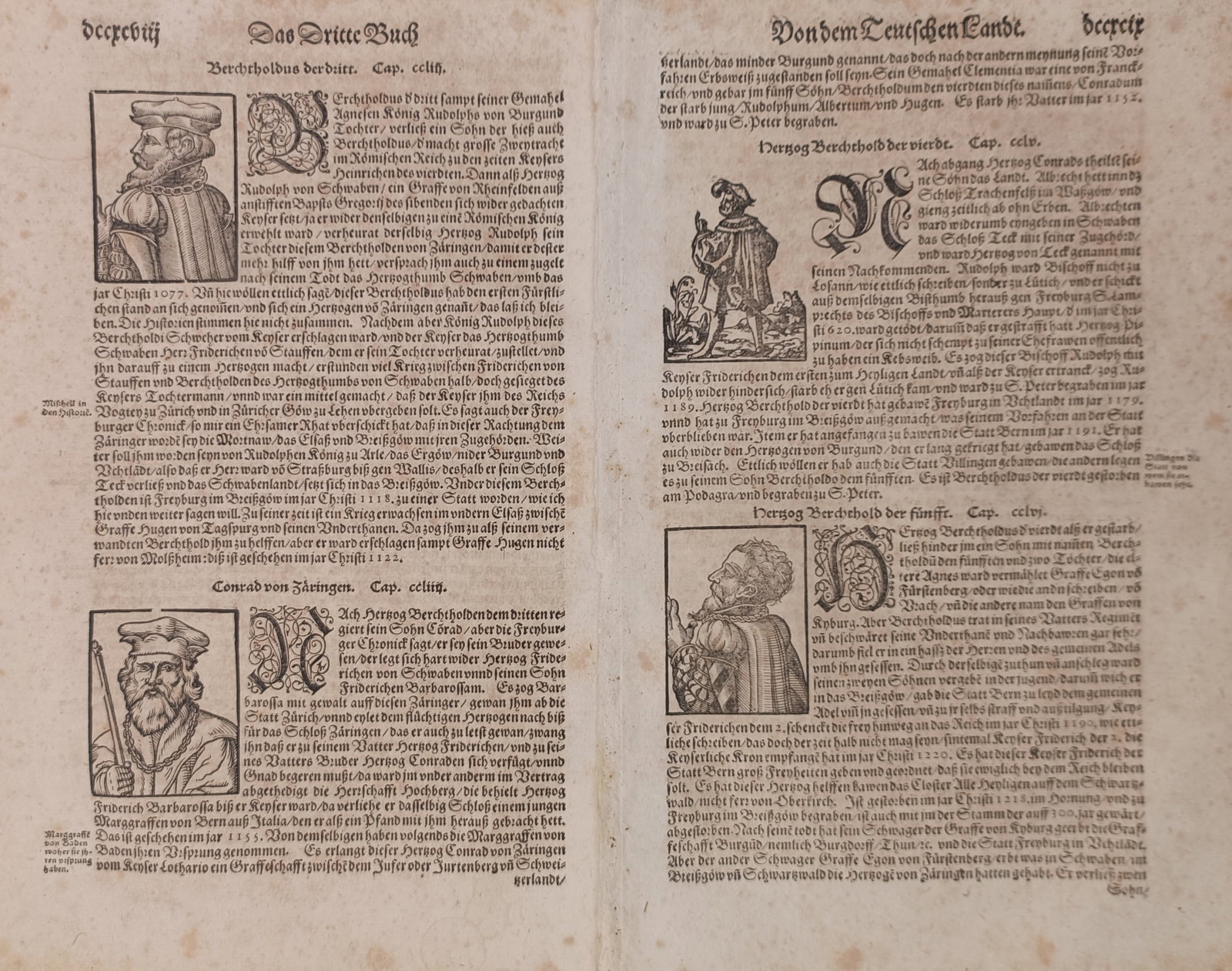 Sebastian Münster (1488–1552) – Set of 2: Studies of the Dukes of Zähringen – Woodcut (c. (1 of 2)
