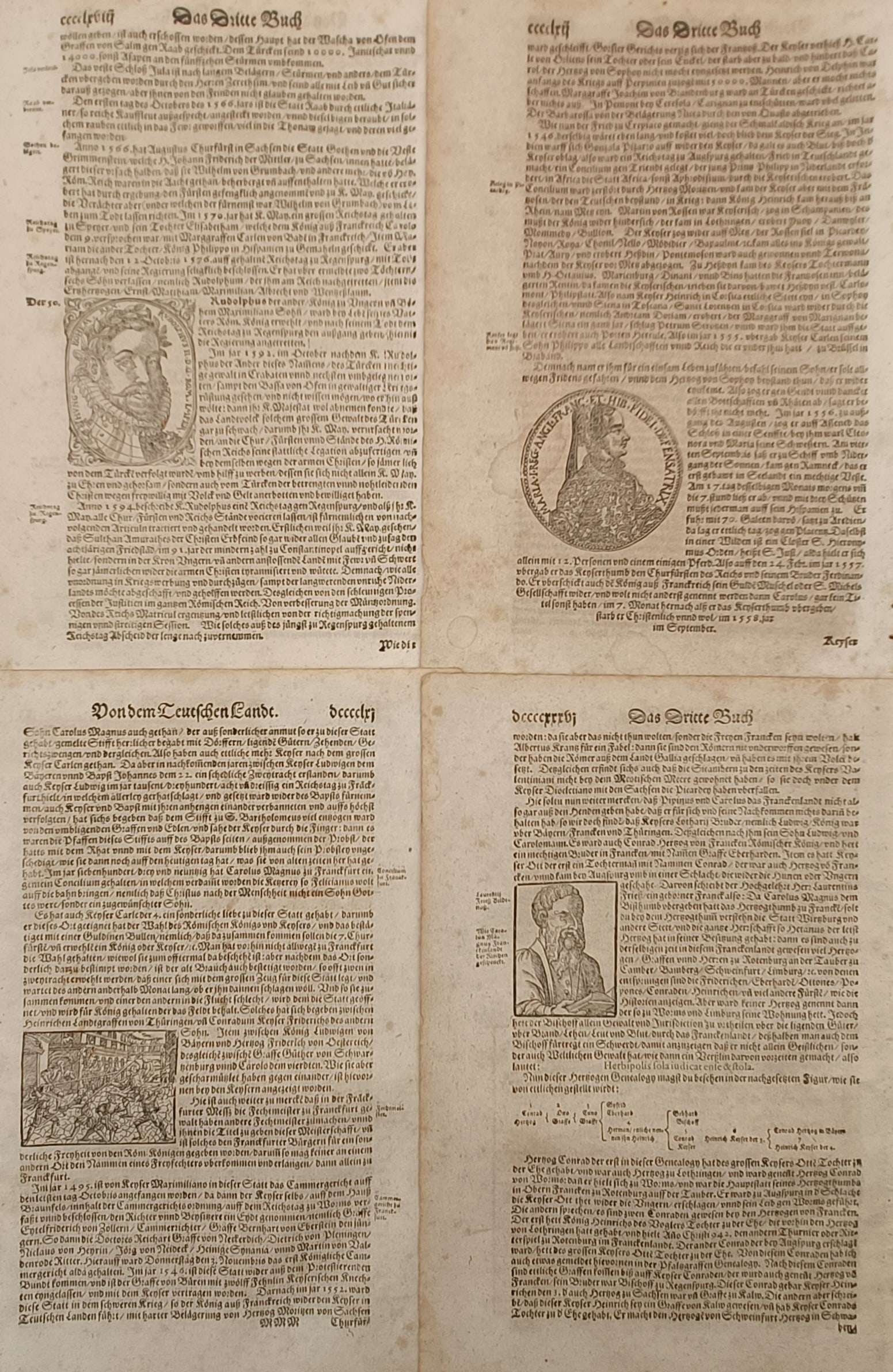 Sebastian Münster – Set of 4: Chronicles of European Monarchs and Imperial History – Woodcut (1 of 2)