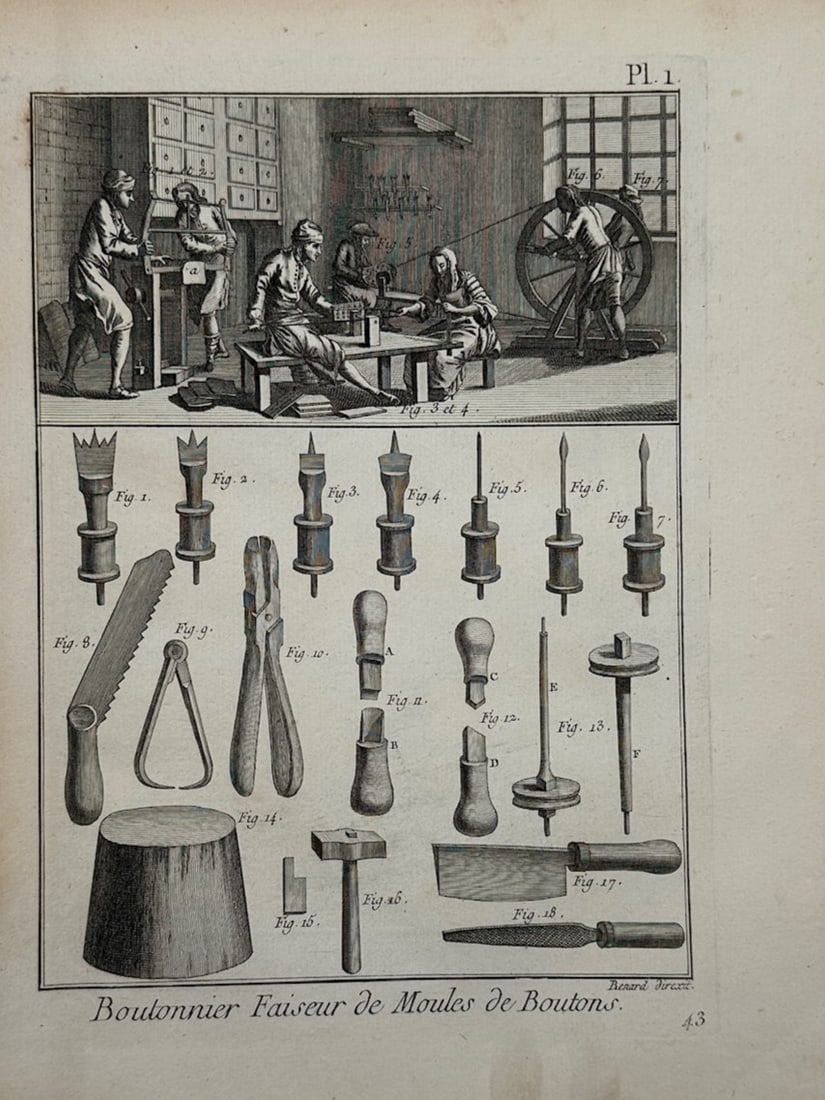 Robert Bénard – View of a Button Maker's Workshop – Copper engraving (1762) (1 of 2)