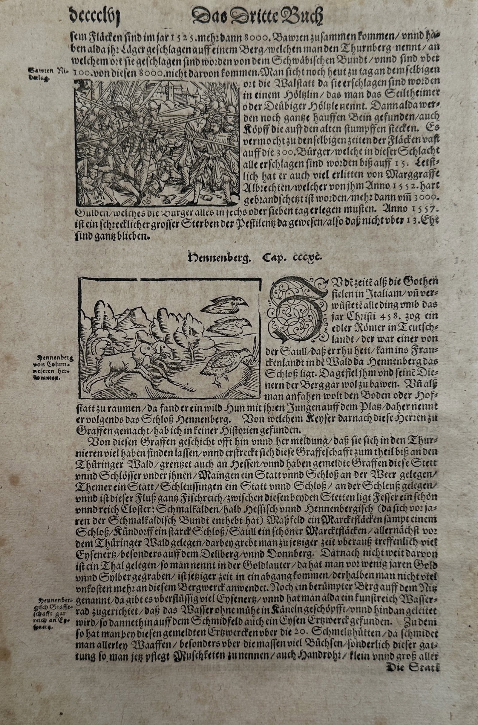 Sebastian Munster (1488–1552) – Chronicle of the Peasants War and Henneberg – Woodcut (1550) (1 of 2)