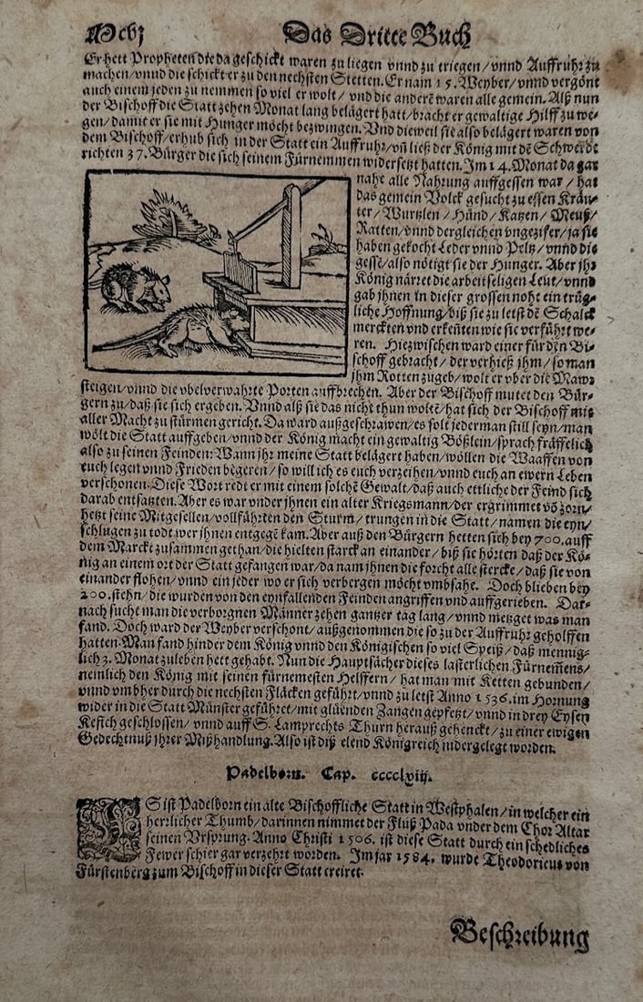 Sebastian Munster (1488–1552) – Chronicle of Paderborn and the Munster Rebellion – Woodcut (1 of 2)