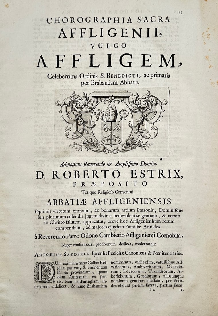 Antonius Sanderus – Historical and Topographical Study of Affligem Abbey – Copper engraving (1 of 2)