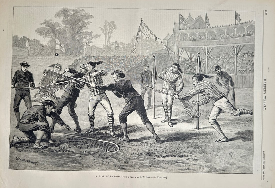 Harper's Weekly – Historical Sporting Study of a Lacrosse Match – Wood engraving (1884) (1 of 2)