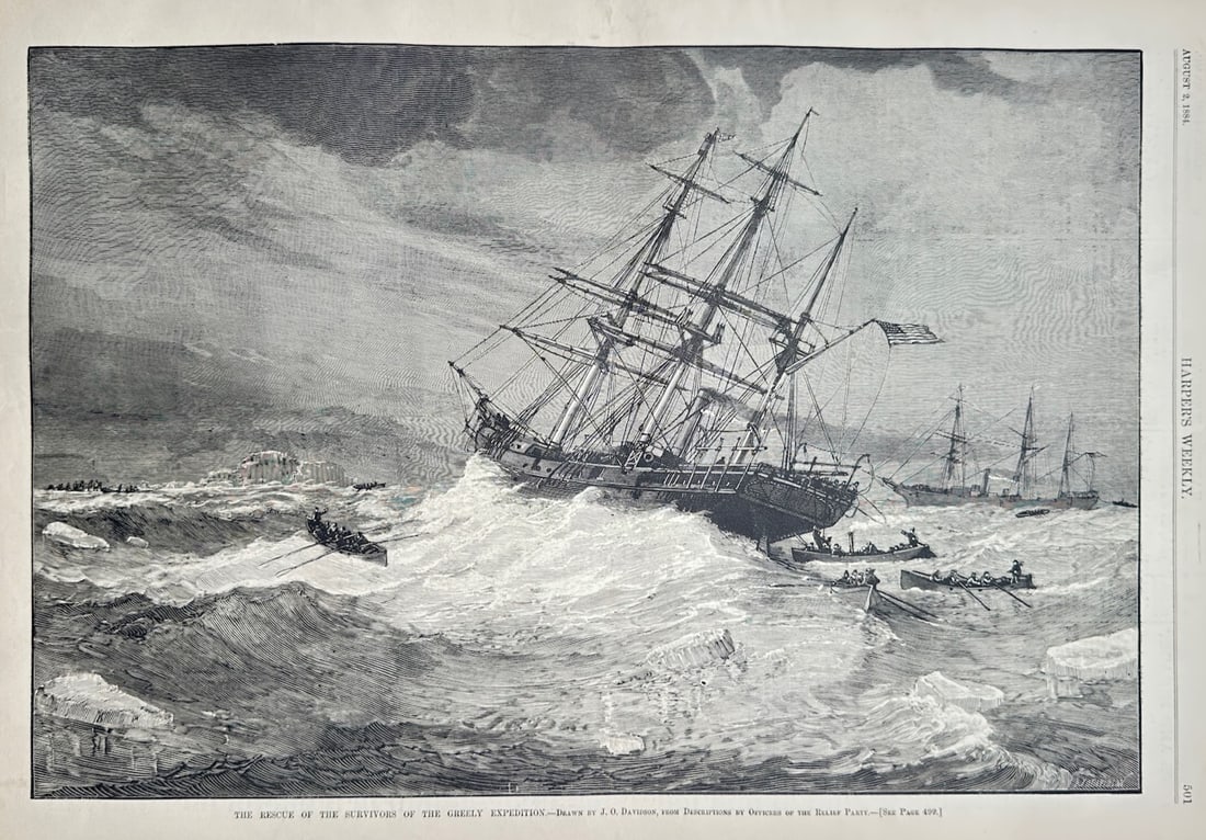 Harper's Weekly – Historical Maritime Study of the Greely Expedition Rescue – Wood engraving (1 of 2)