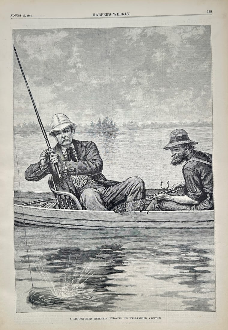 Harper's Weekly – Political Satire on Grover Cleveland's Vacation – Wood engraving (1884) (1 of 2)