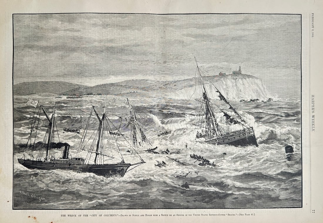 Harper's Weekly – Historical Maritime Study of the Wreck of the City of Columbus – Wood (1 of 2)
