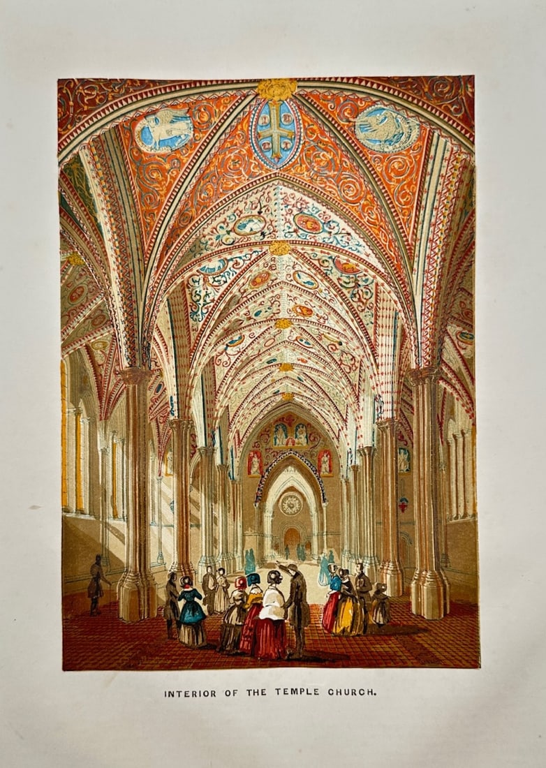 Charles Knight – Architectural Interior View of the Temple Church – Color lithograph (c. 1845) (1 of 2)