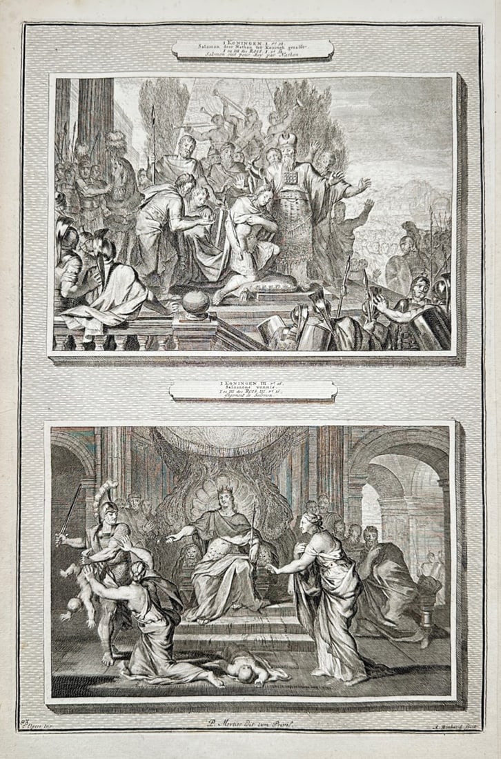 Pieter Mortier (1661–1111) – Biblical Scenes from the First Book of Kings – Copper engraving (1 of 2)