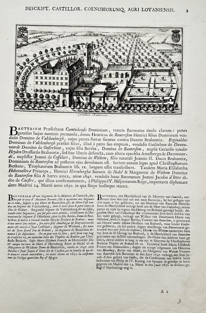 Jacobus Le Roy (1656–1719) – Architectural View of Castellum Bautersem – Copper engraving (1 of 2)