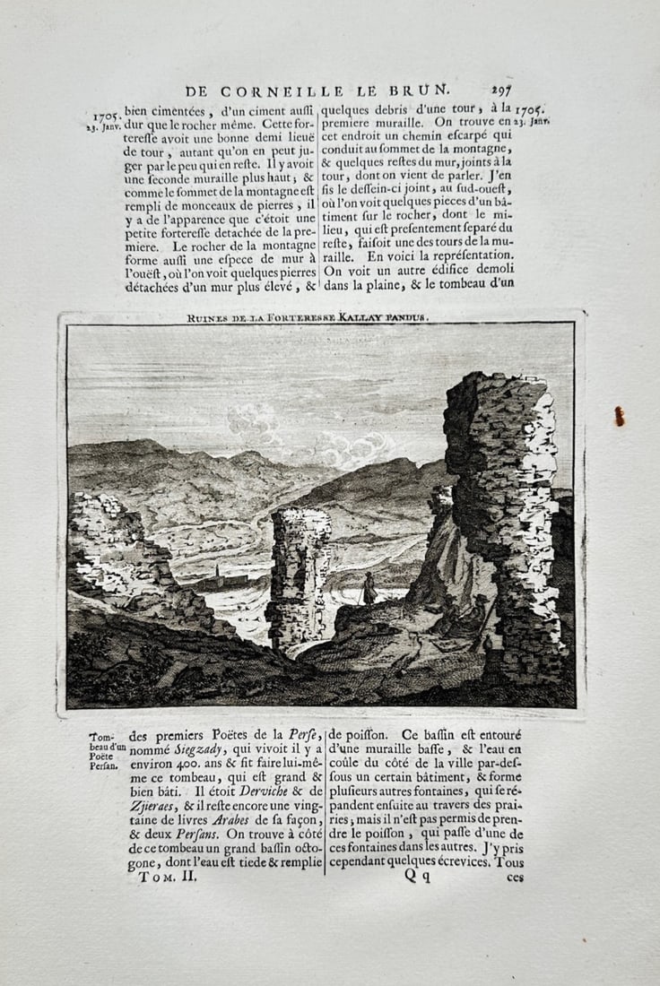 Cornelius de Bruyn – Topographical View of the Ruins of Kalat Pandus, Persia – Copper engraving (1 of 2)