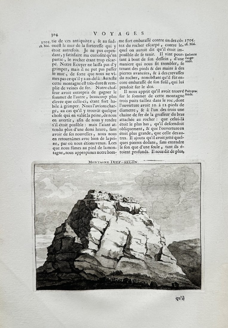 Cornelius de Bruyn – Topographical View of Mount Dief-Selon, Persia – Copper engraving (1718) (1 of 2)