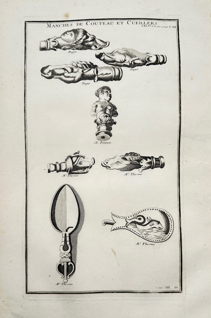 Bernard de Montfaucon – Antiquarian Study of Ancient Roman Knife Handles and Spoons (1 of 2)