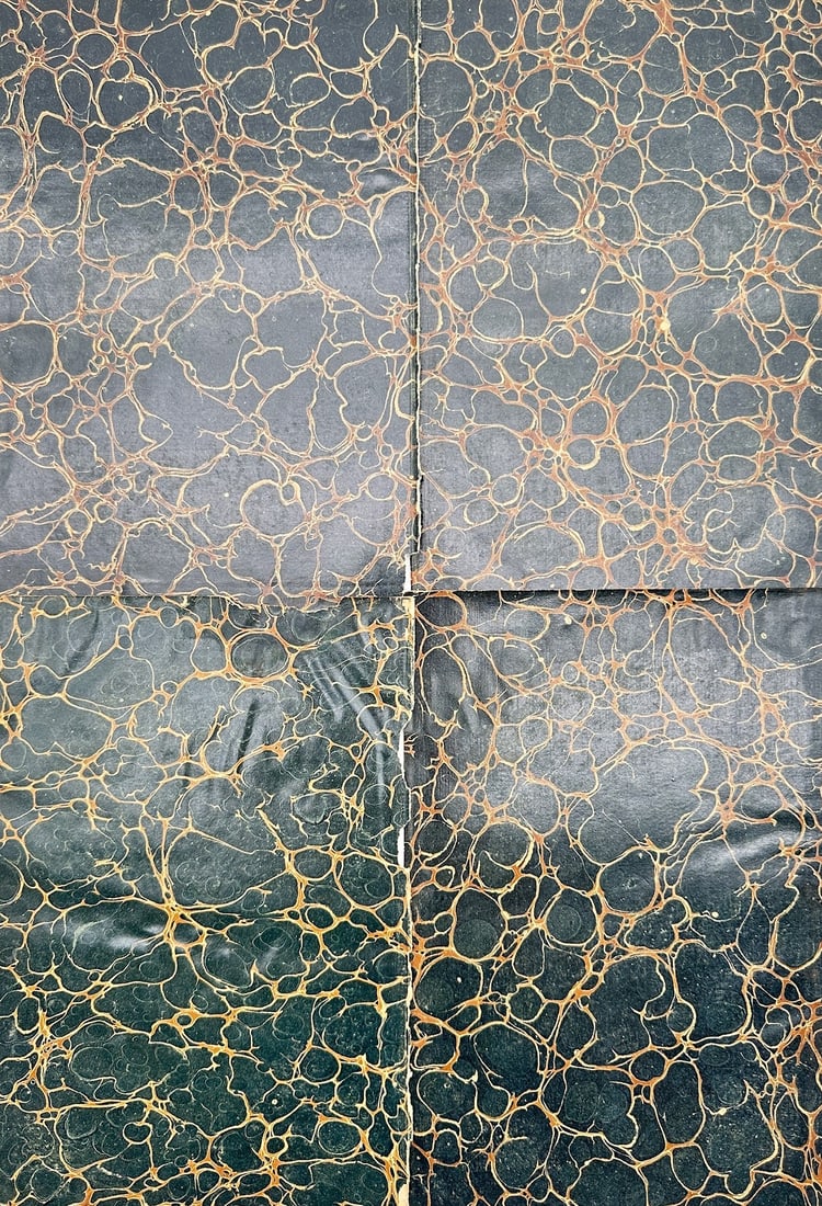 Unknown Artist – Set of 4: Antique Marbled Book Endpapers with Golden Veining (1 of 2)