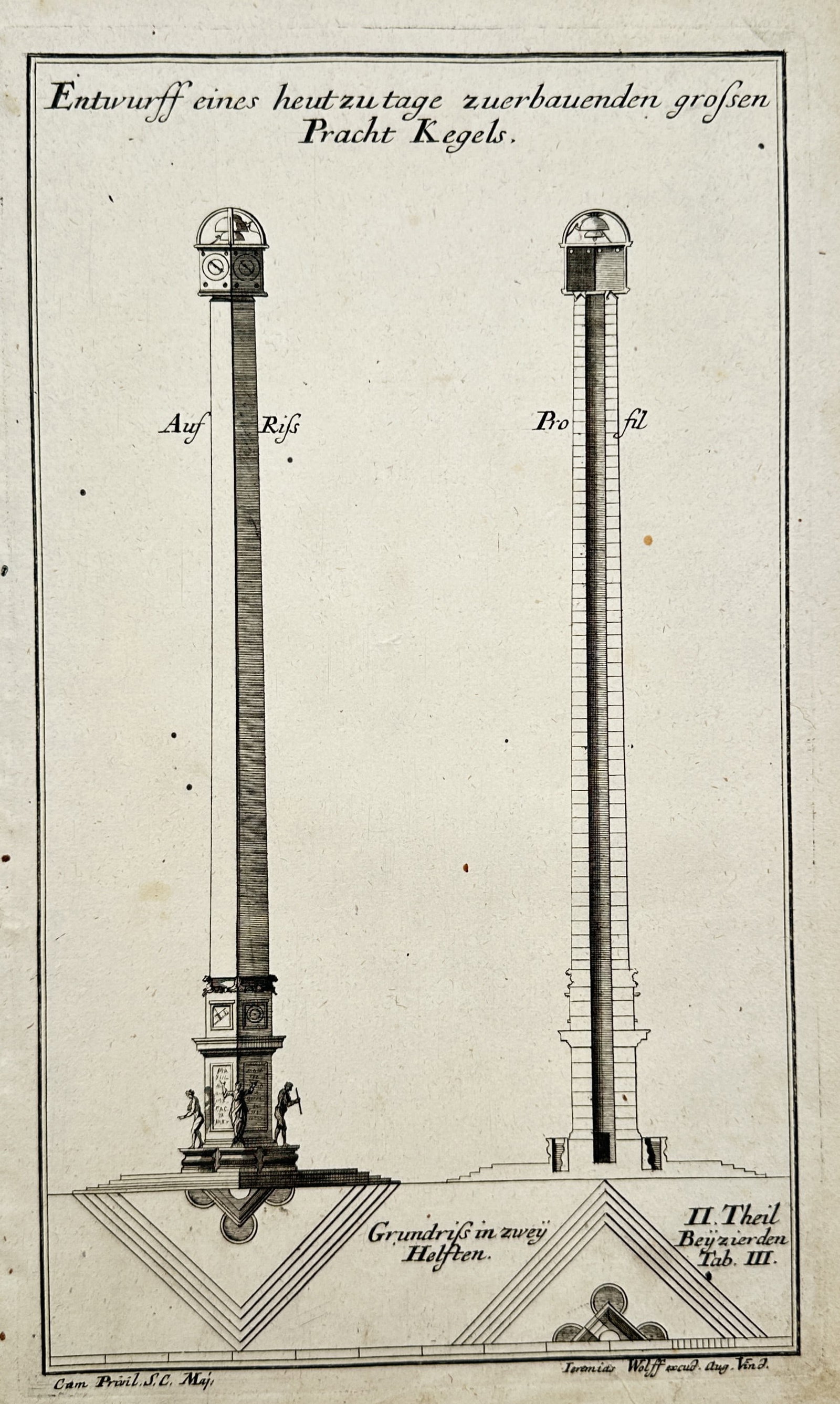 Jeremias Wolff (1663–1724) – Architectural Studies of a Grand Obelisk Monument – Engraving (1 of 2)