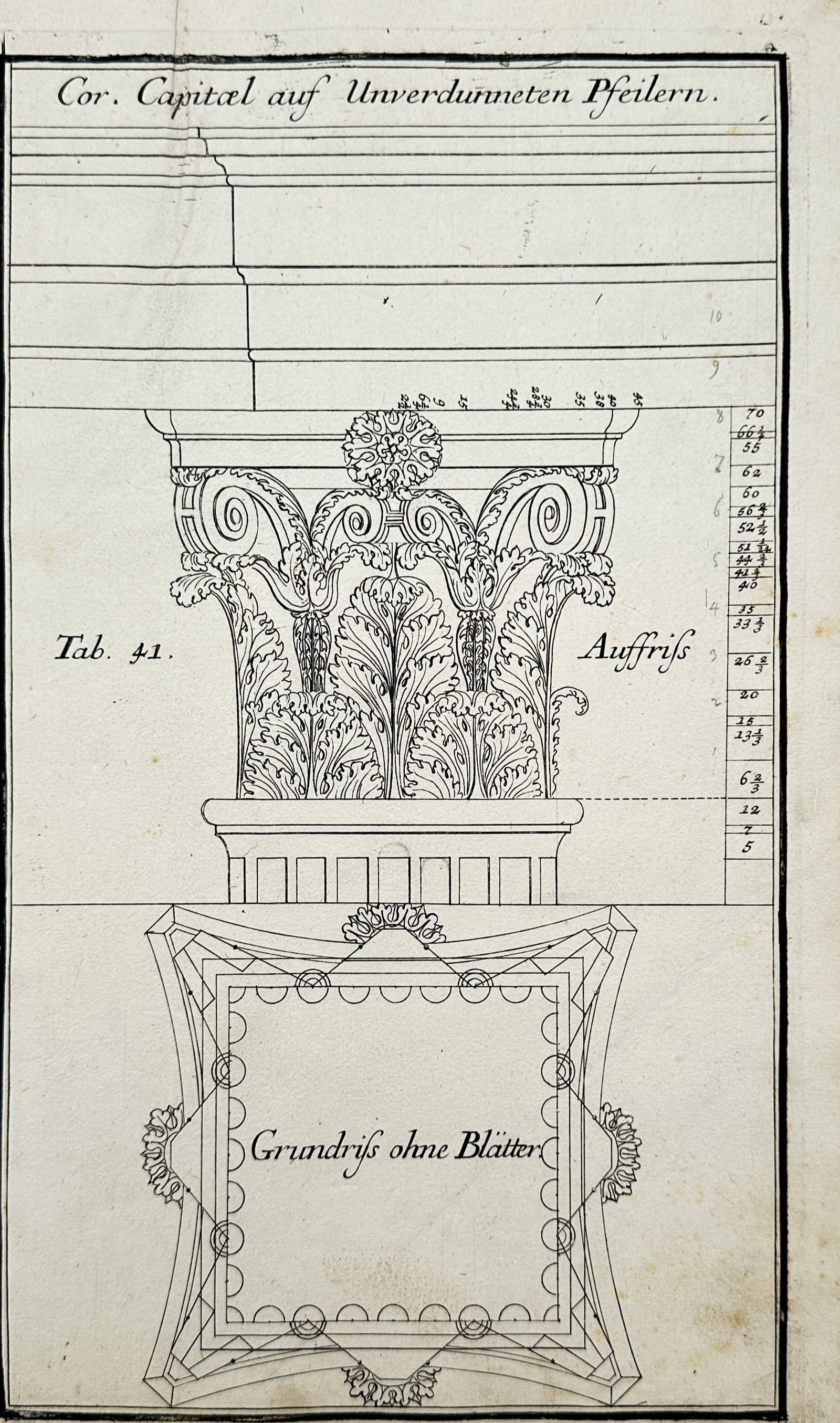 Jeremias Wolff (1663–1724) – Architectural Studies of a Corinthian Capital on Pillars – (1 of 2)