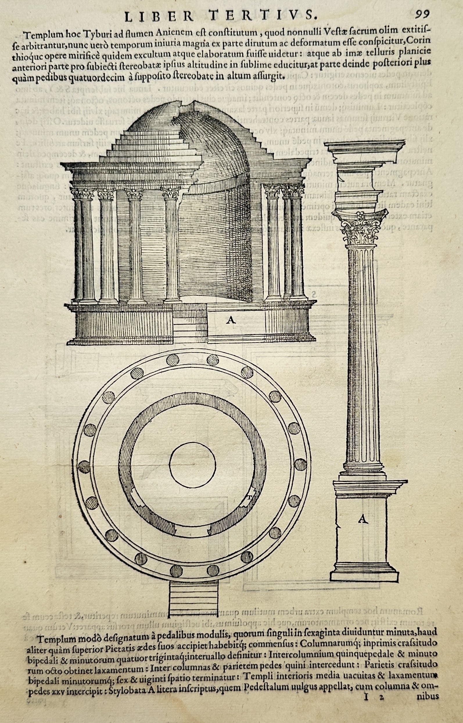 Sebastiano Serlio (1475–1554) – Architectural Treatise Study of a Circular Temple – Woodcut (1 of 2)