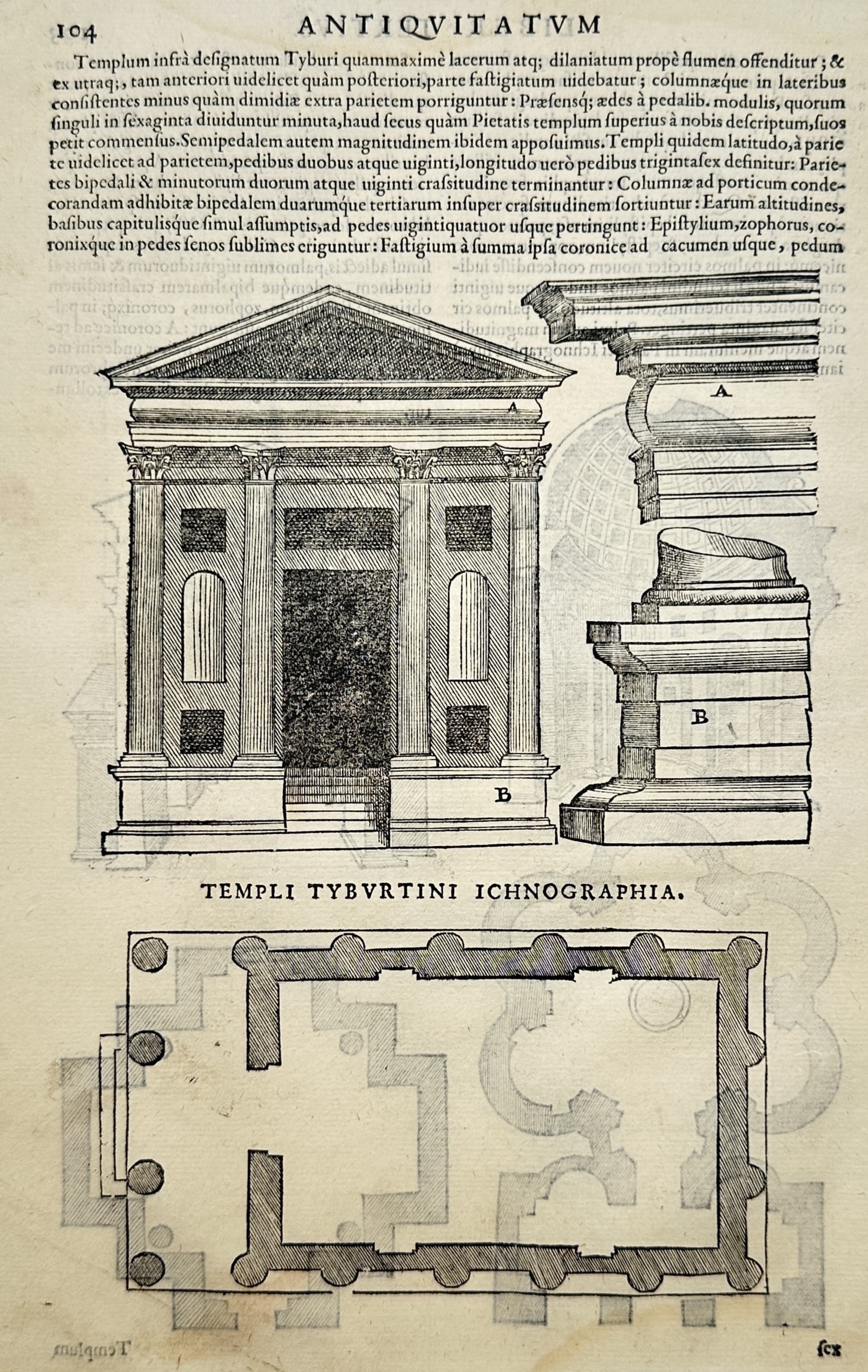 Sebastiano Serlio (1475–1554) – Architectural Treatise Study of the Temple of Tivoli Elevation (1 of 2)