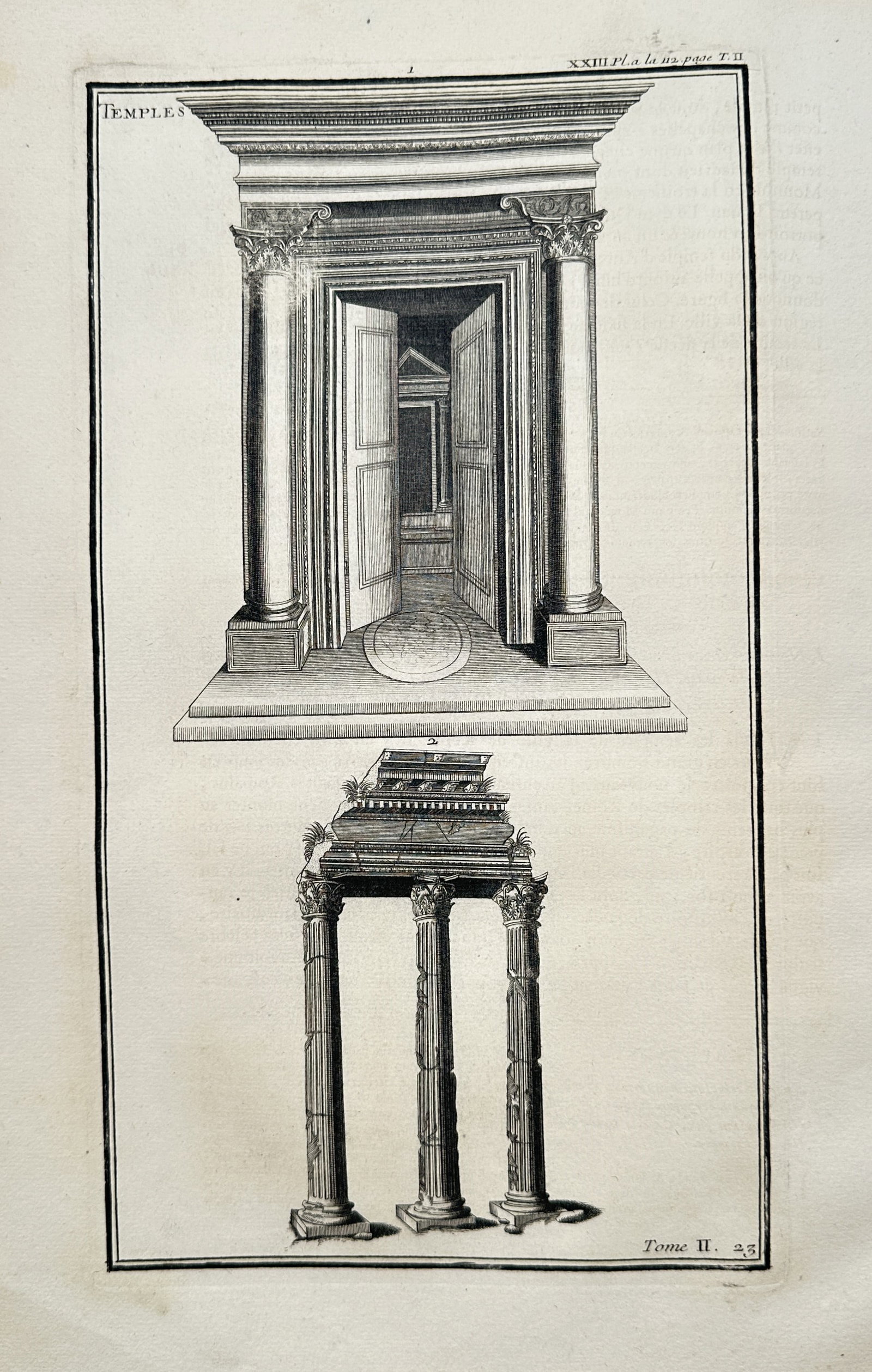 Bernard de Montfaucon – Architectural Study of Classical Temples – Engraving (1719) (1 of 2)