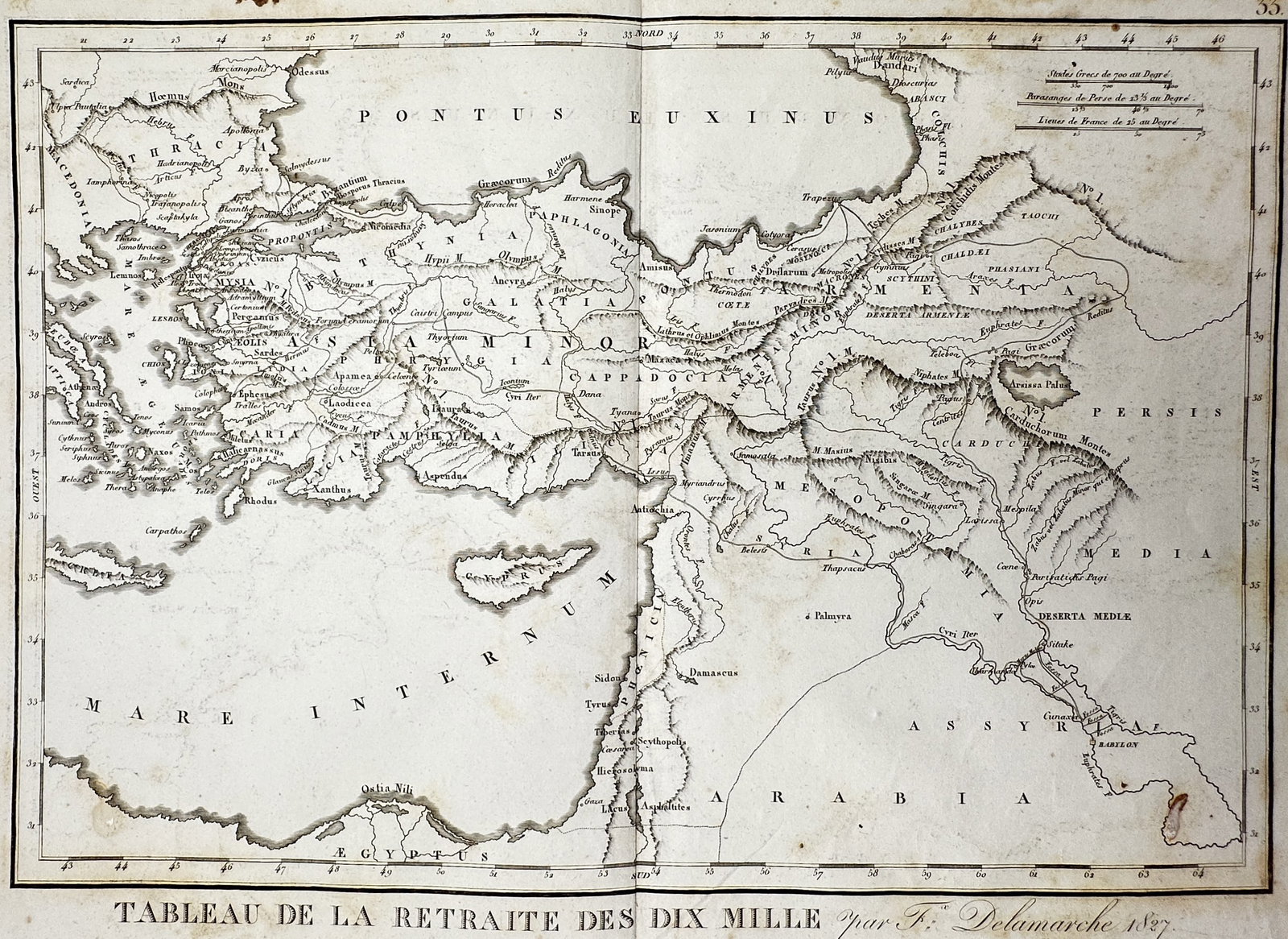 Félix Delamarche – Map of the Retreat of the Ten Thousand – Middle East – Engraving (1827) (1 of 2)