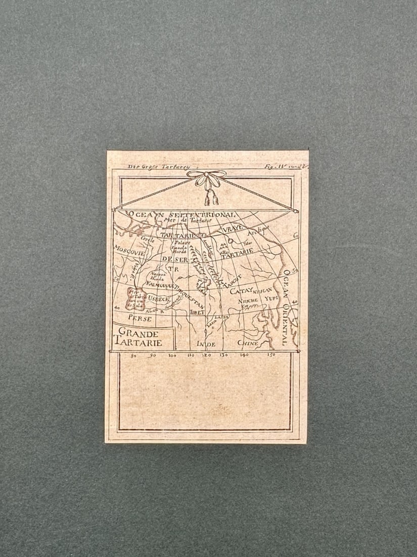 Nicolas de Fer (1646–1720) – Map of Great Tartary – Asia – Engraving (1705): "Grande Tartarie" presents a detailed cartographic regional study showcasing the vast northern and central territory of Asia historically known as Tartary. The composition features a simplified geogra