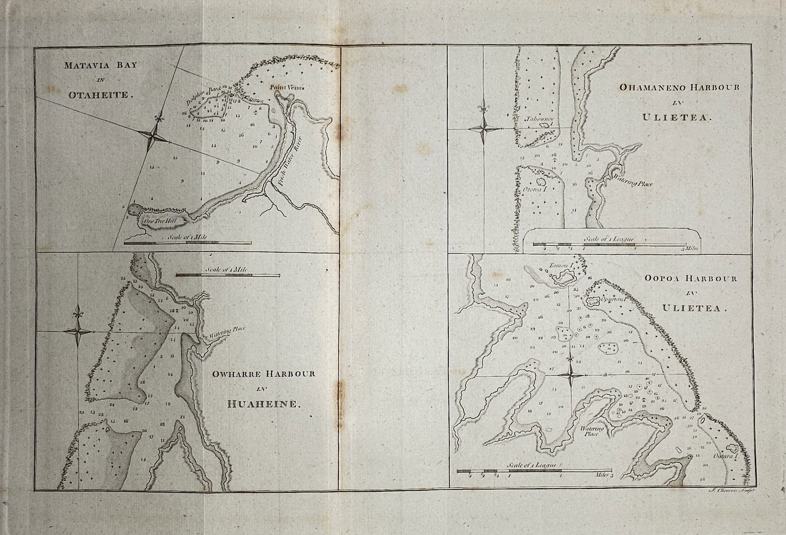 James Cook – Map of Matavai Bay, Owharre, Ohamaneno, and Opoa Harbours – Pacific Ocean (1 of 2)