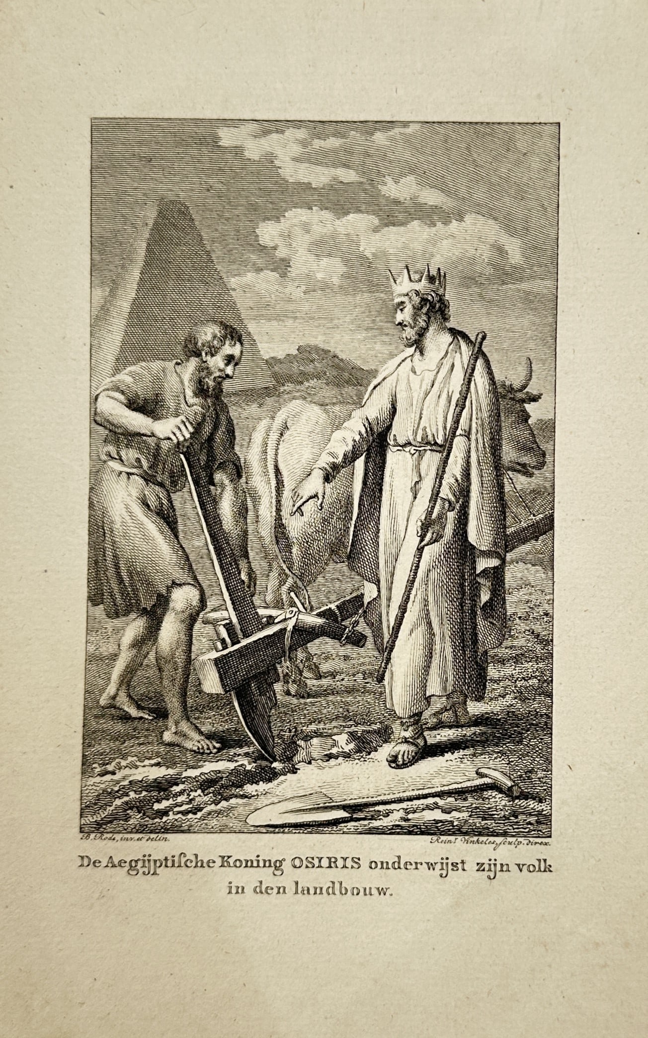 Christian Bernhard Rode (1725–1797) – Osiris Teaching Agriculture – Germany – Etching (ca. (1 of 2)