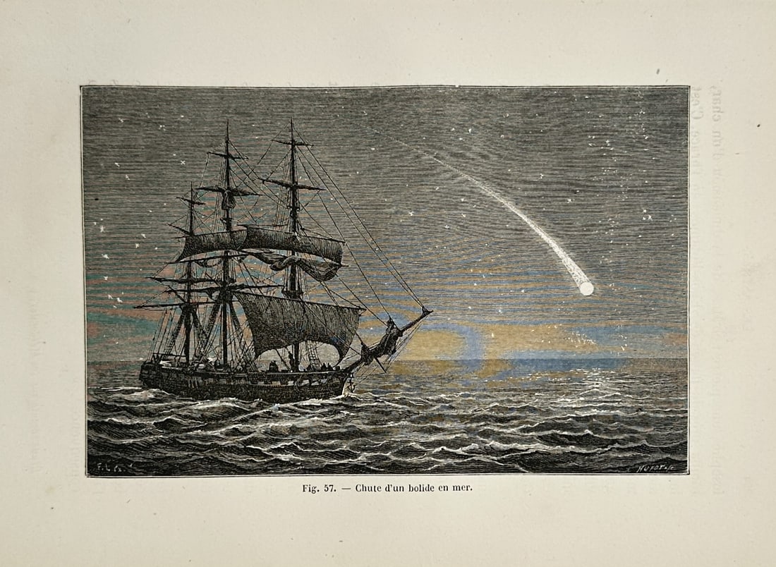 Pierre Faguet – Falling Star at Sea – Hand-coloured Wood Engraving (Late Nineteenth Century) (1 of 2)