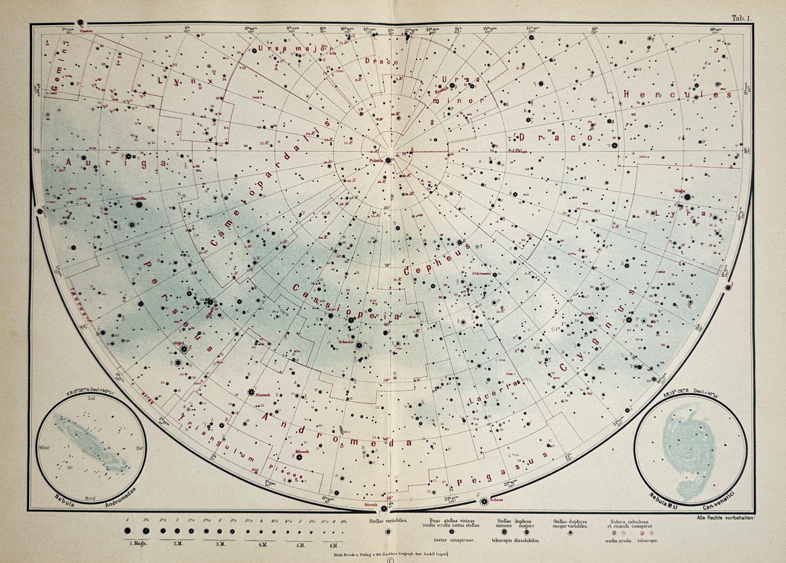 Eduard Gaebler (1842–1911) – Celestial Map of the Northern Sky – Lithograph (1895) (1 of 2)