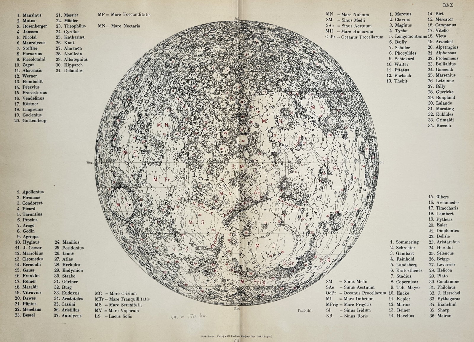 Eduard Gaebler (1842–1911) – Astronomical Map of the Moon – Lithograph (1895) (1 of 2)