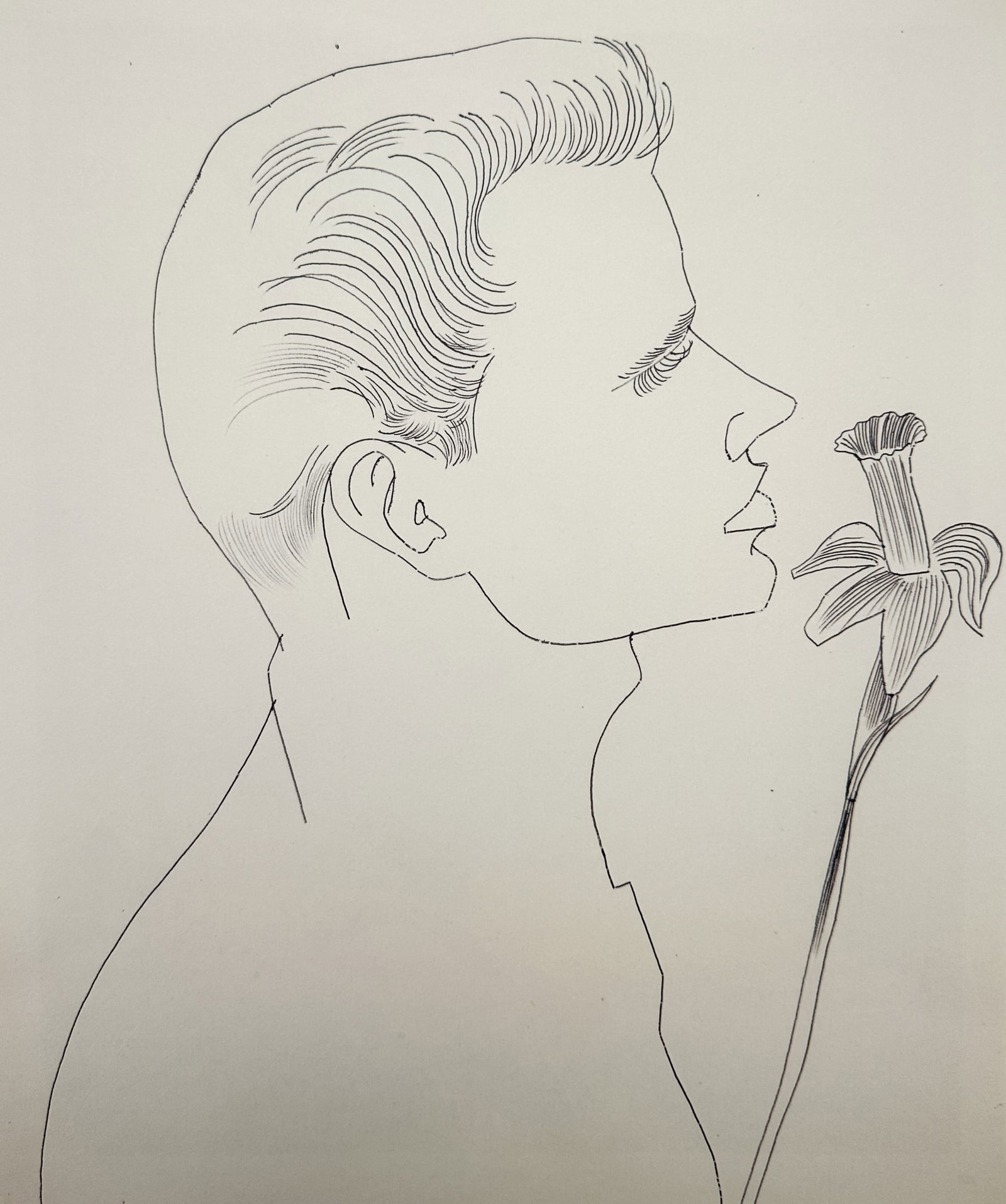 Andy Warhol (1928–1987), after – Male Profile with Daffodil – Offset print (20th Century) (1 of 2)