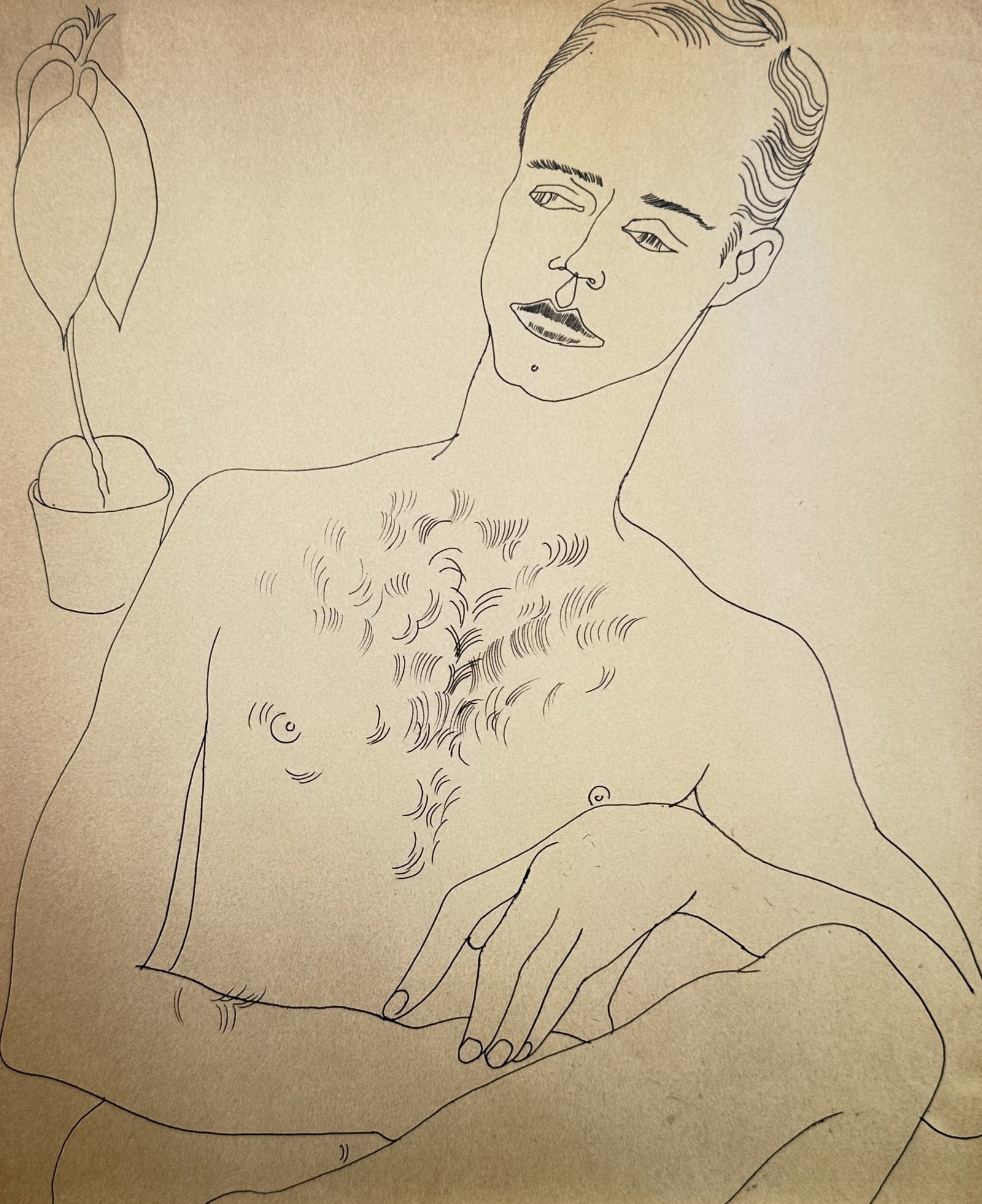 Andy Warhol (1928–1987), after – Seated Male Portrait with Plant – Offset print (20th Century) (1 of 2)
