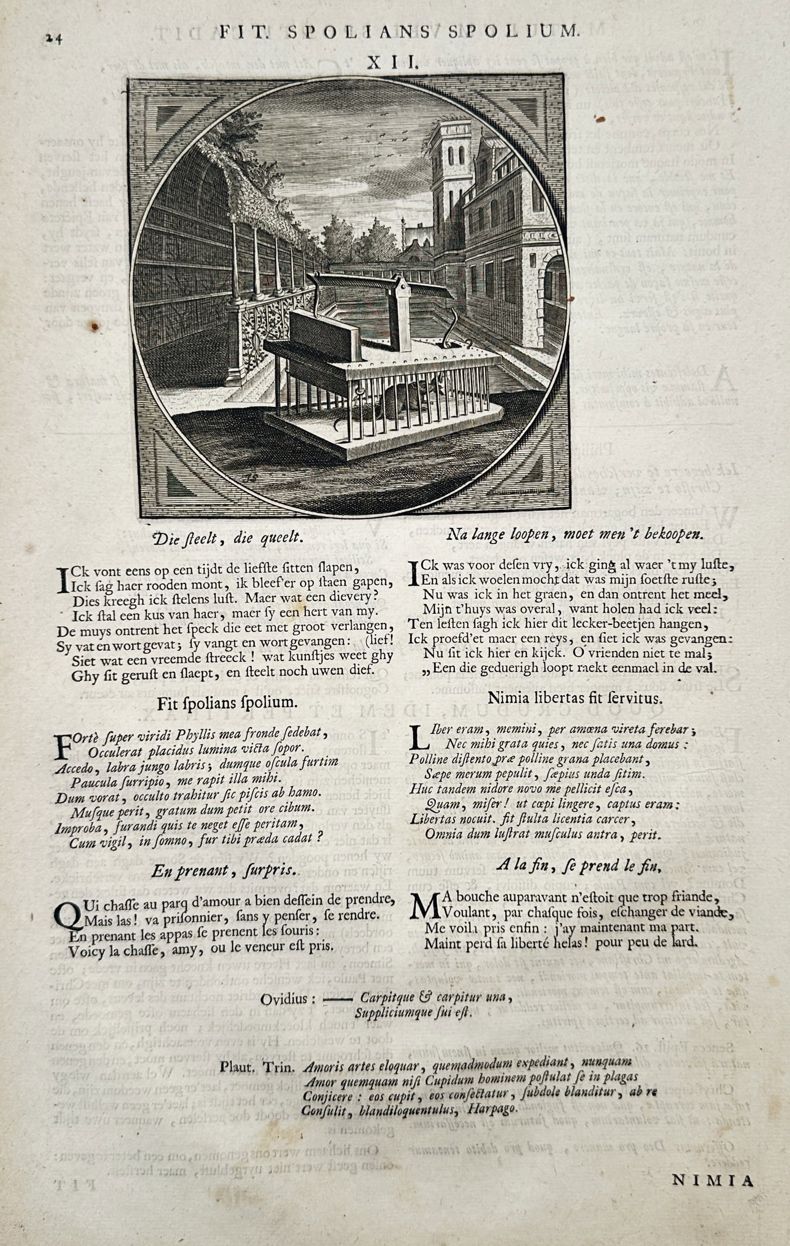 Jacob Cats – Emblematic Scene of a Mousetrap with Moral Commentary – Engraving (1 of 2)