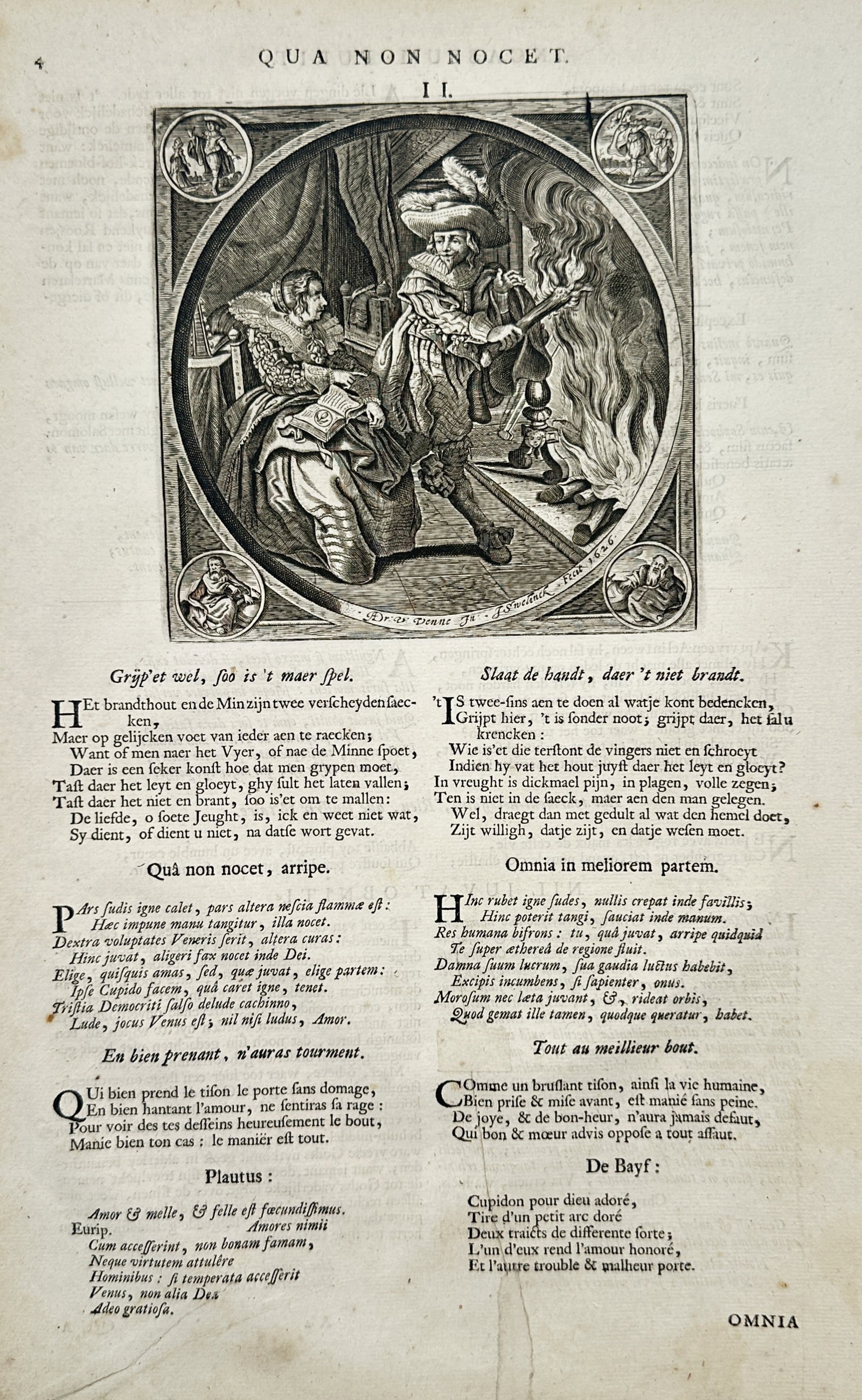 Jacob Cats – Emblematic Interior Scene with a Seated Lady and a Gentleman Stoking a Fire (1 of 2)