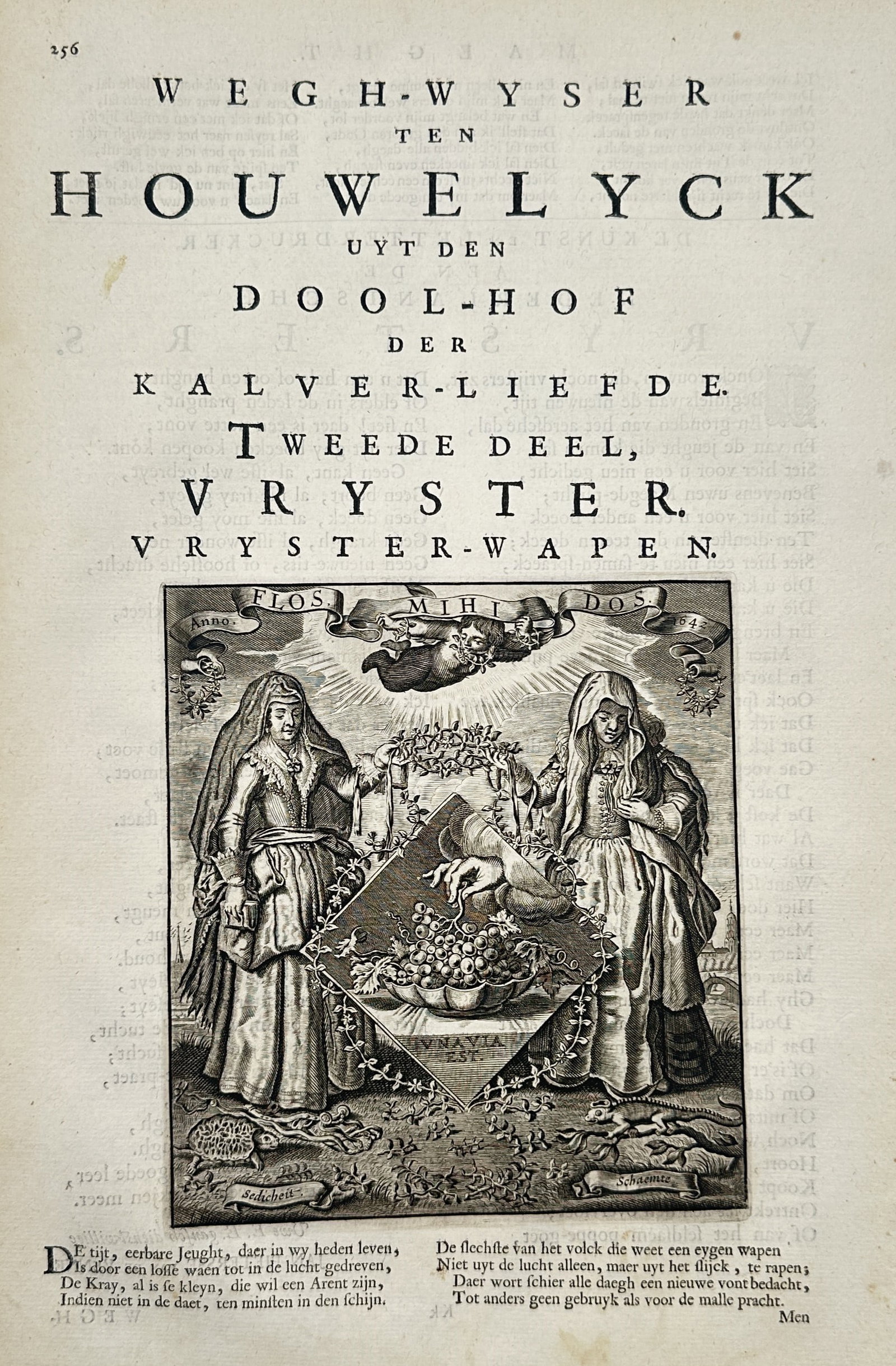 Jacob Cats – Emblematic Title Page with Two Female Figures and Coat of Arms – Engraving (1 of 2)