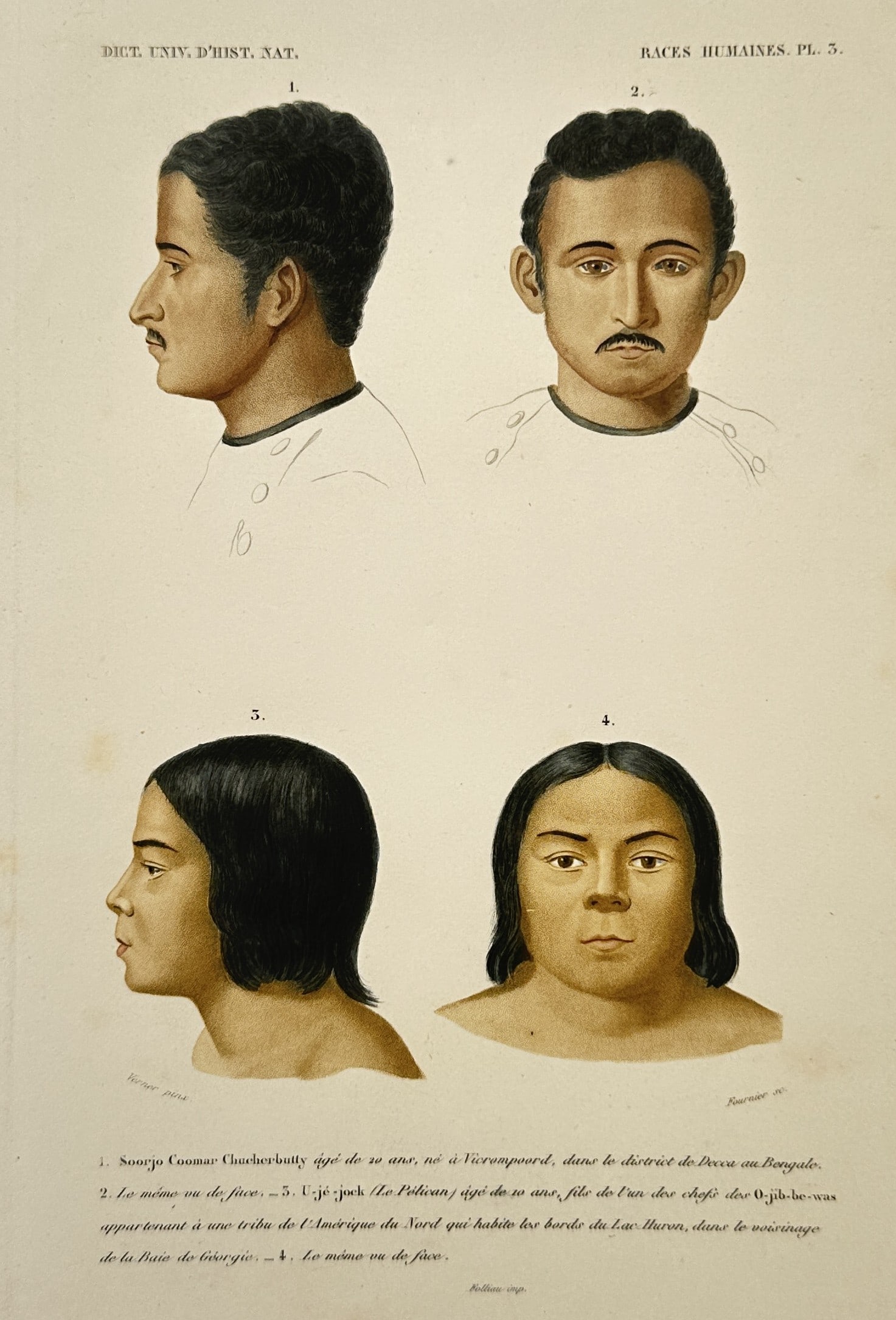 Charles d'Orbigny – Anthropological Study of Human Faces – Hand-coloured steel engraving (1849) (1 of 2)