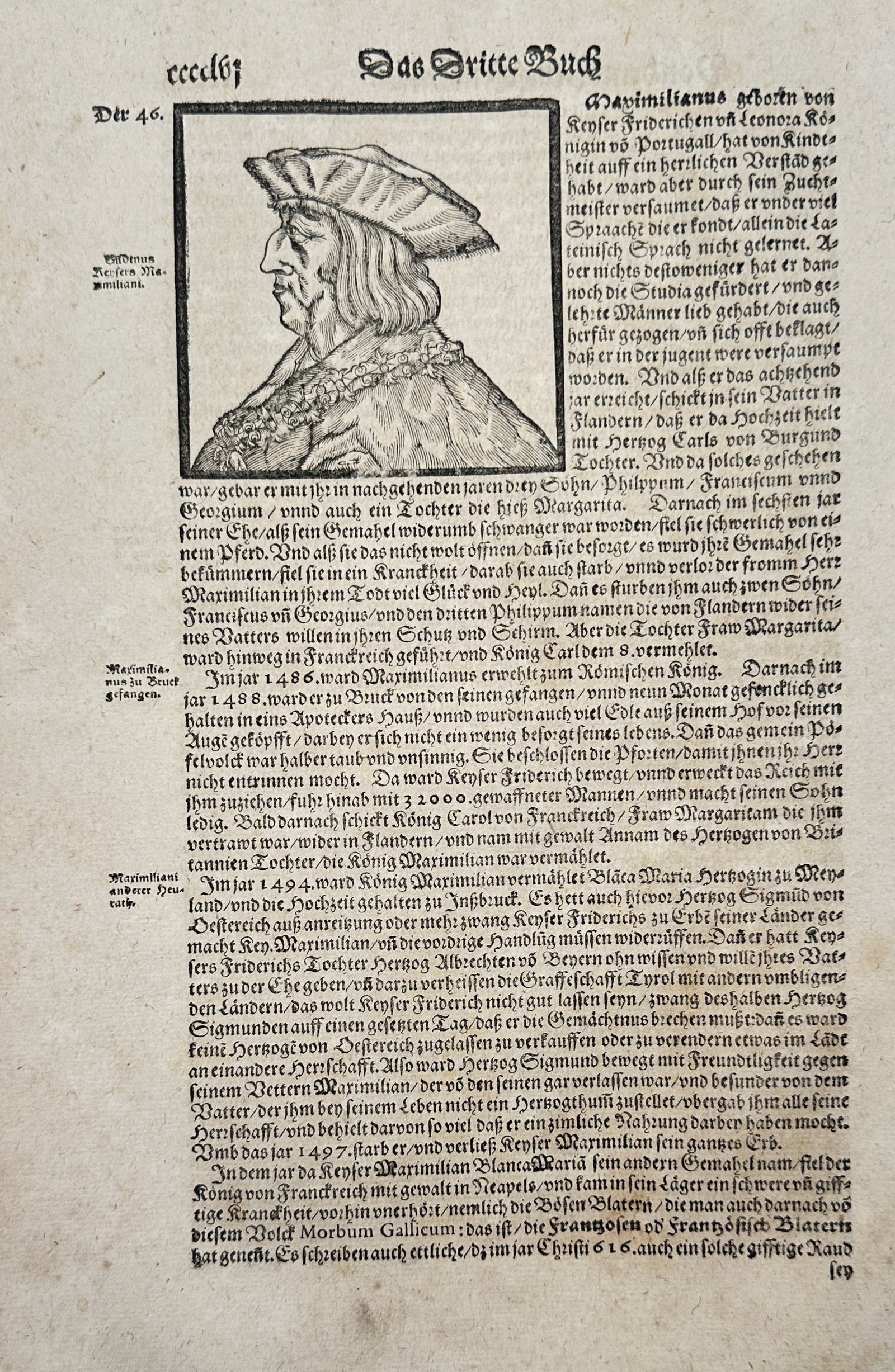 Sebastian Munster – Historical Study and Portrait of Emperor Maximilian I – Woodcut (16th (1 of 2)