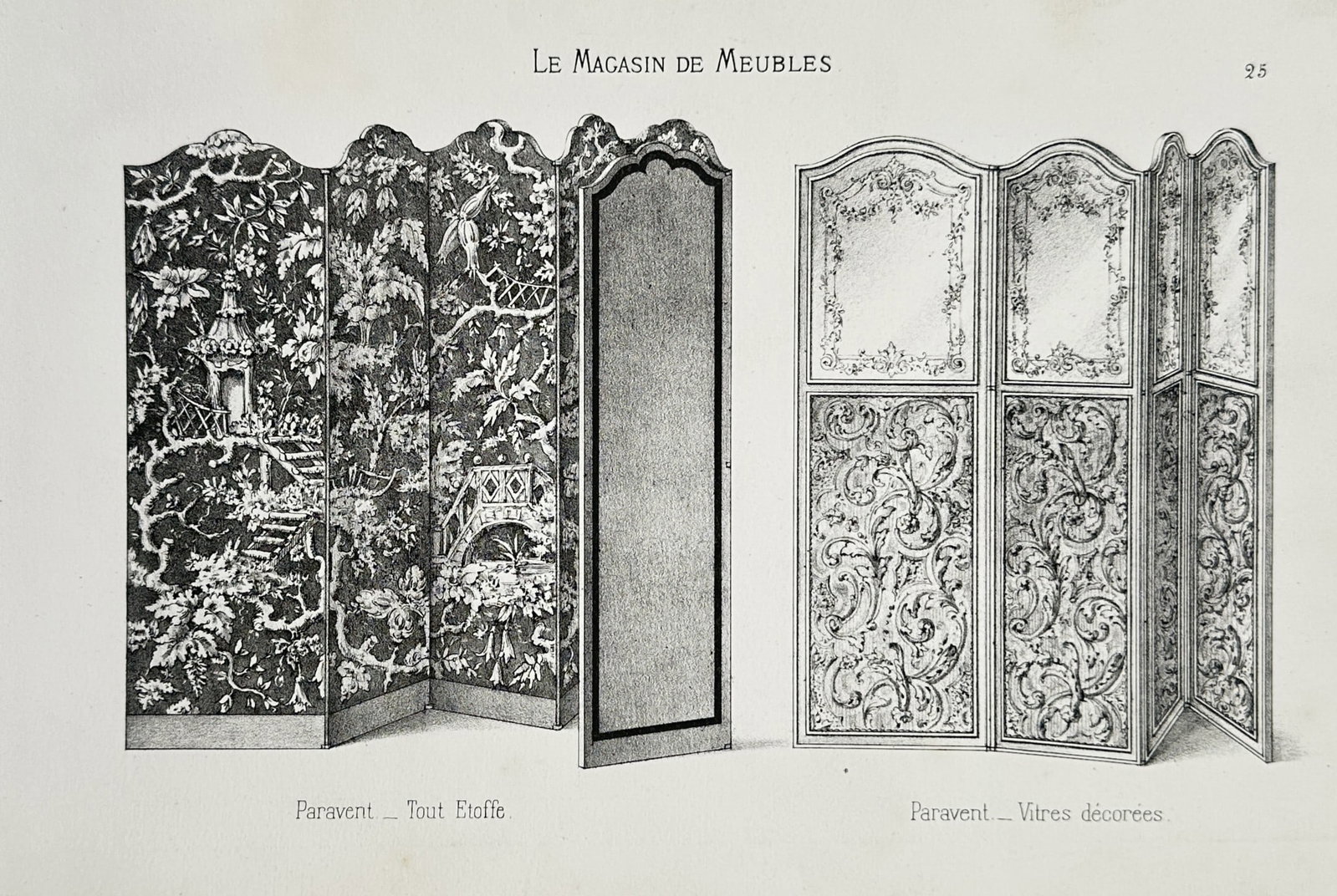 Victor L. Quétin – Design for Folding Screens – Lithograph (19th Century) (1 of 2)